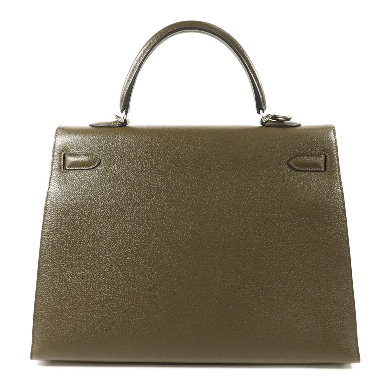 HERMES Chevre皮革Kelly 35銀扣手挽肩背兩用袋Vert Olive