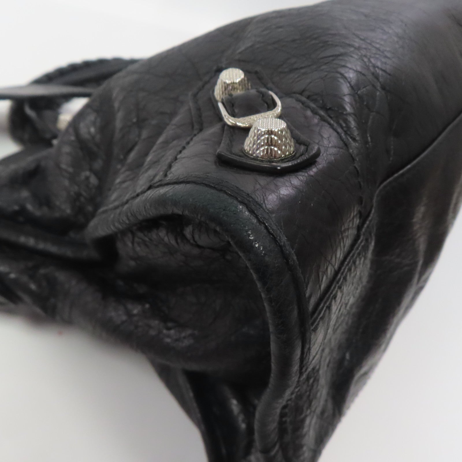 BALENCIAGA 牛皮皮革Giant City Bag銀扣手挽肩背兩用袋黑色