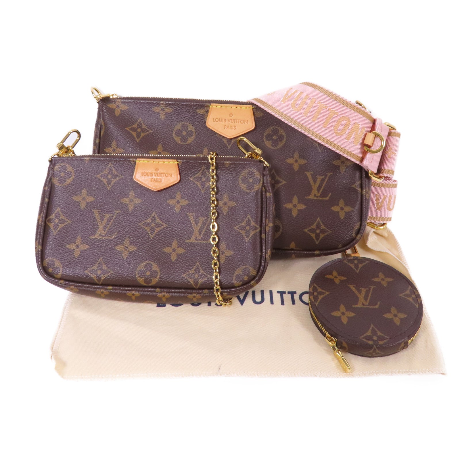 LOUIS VUITTON Monogram Multi Pochette Accessoires金扣手挽肩背兩用袋棕色
