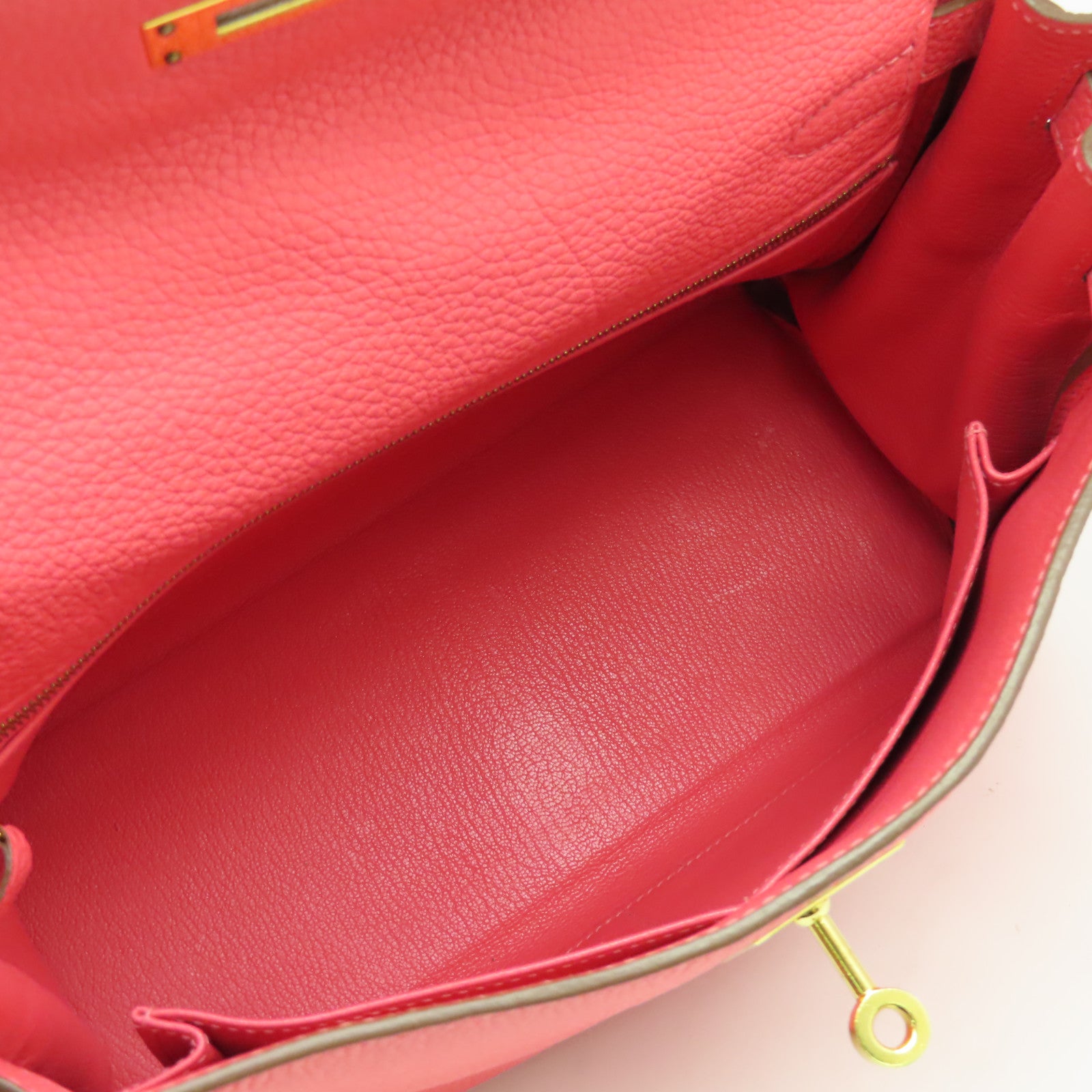 HERMES Togo皮革Kelly 28金扣手挽肩背兩用袋橘桃粉色