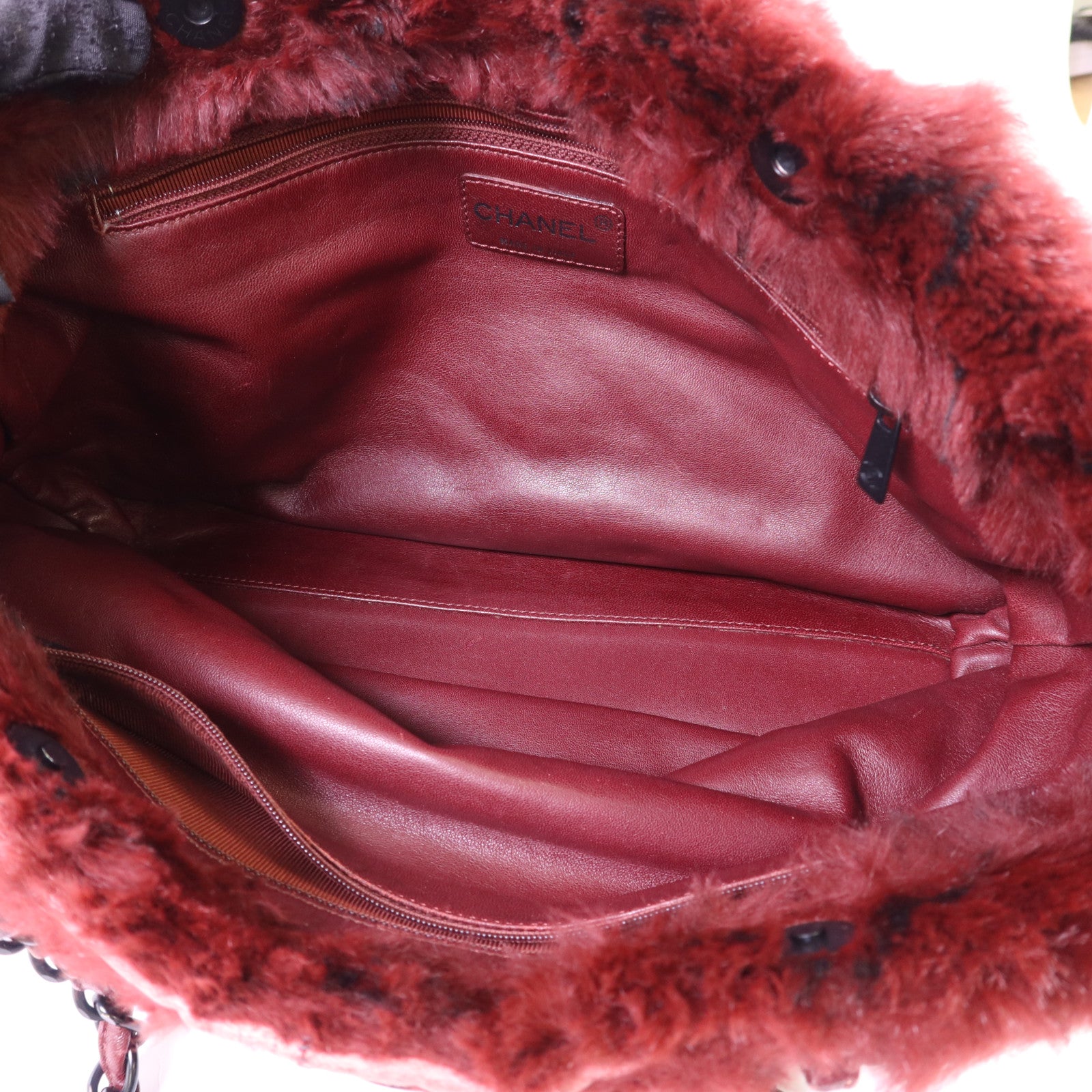 CHANEL 兔毛Shoulder Bag黑扣鏈帶肩背袋