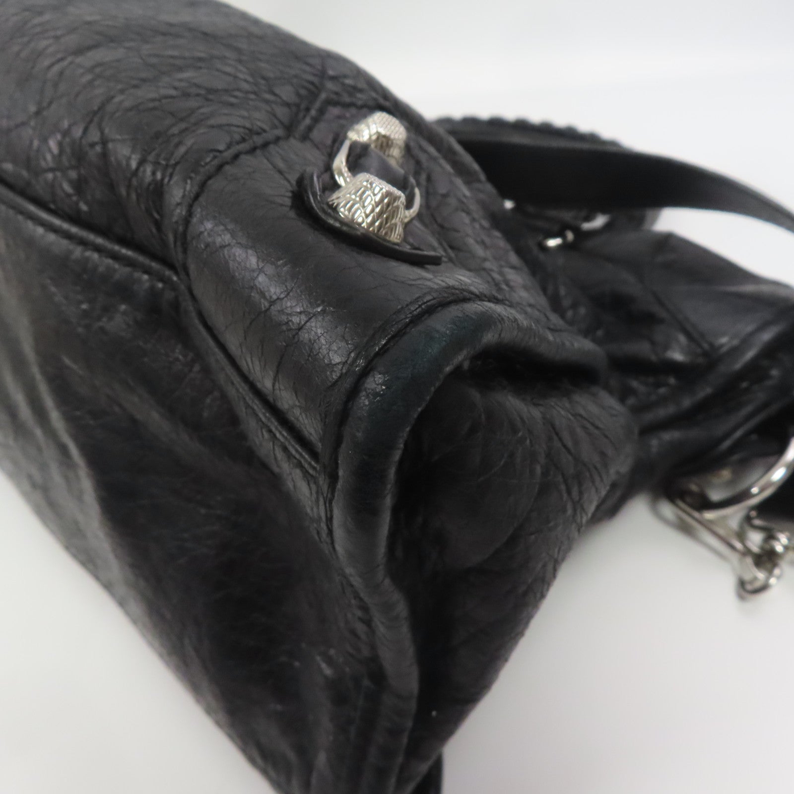 BALENCIAGA 牛皮皮革Giant City Bag銀扣手挽肩背兩用袋黑色