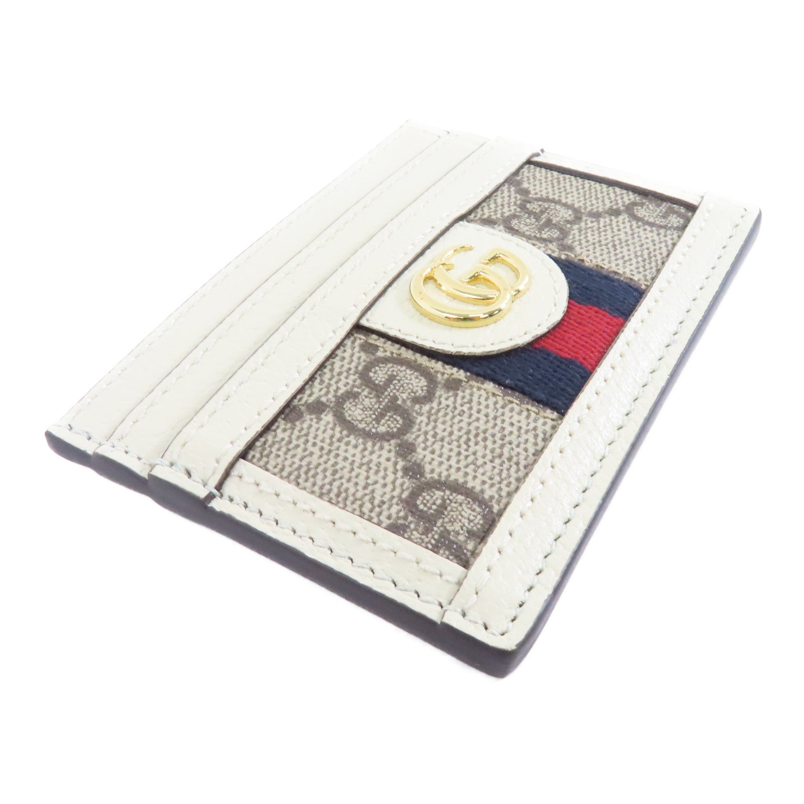 GUCCI 帆布/牛皮皮革Ophidia GG Card Case金扣卡片套白色/灰色
