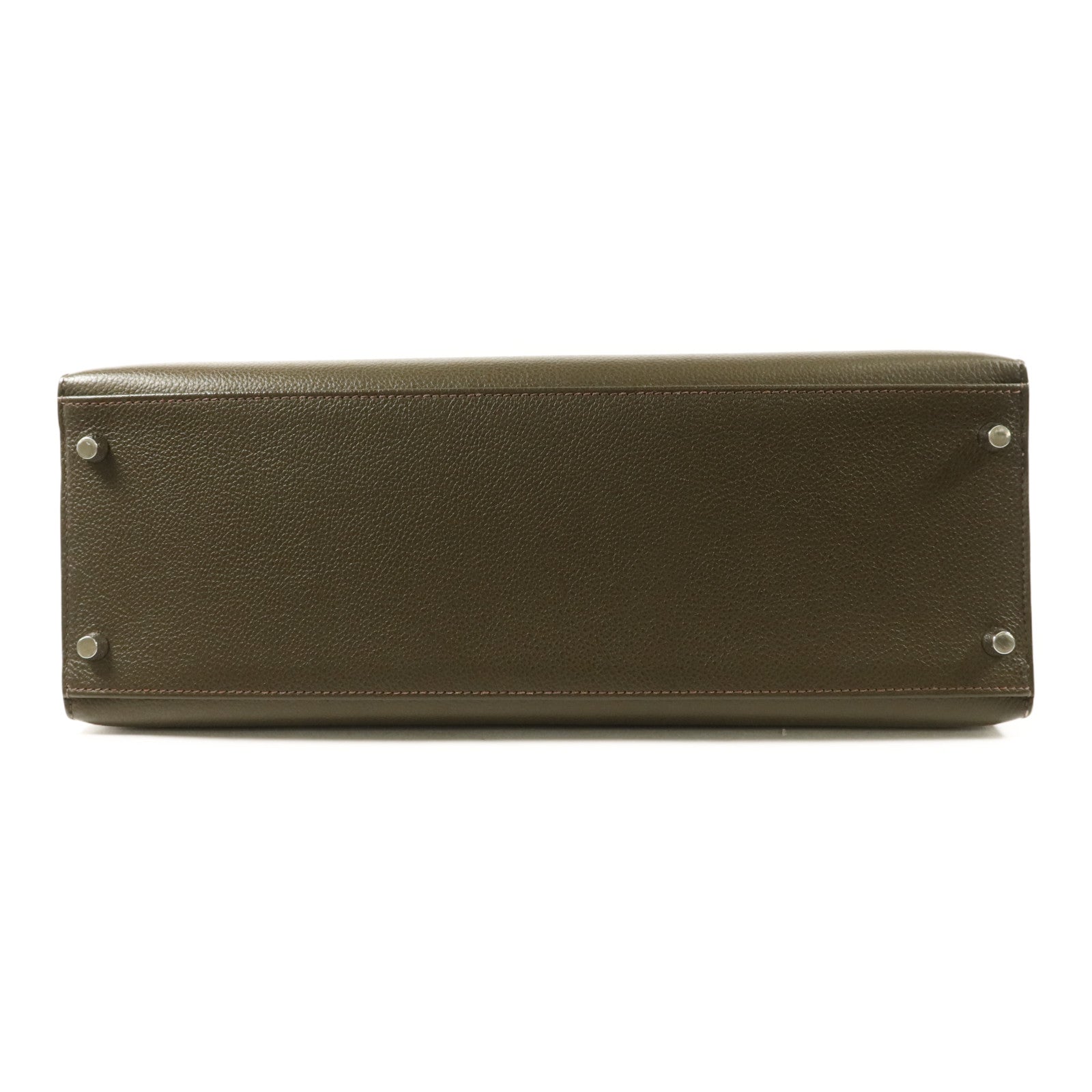 HERMES Chevre皮革Kelly 35銀扣手挽肩背兩用袋Vert Olive