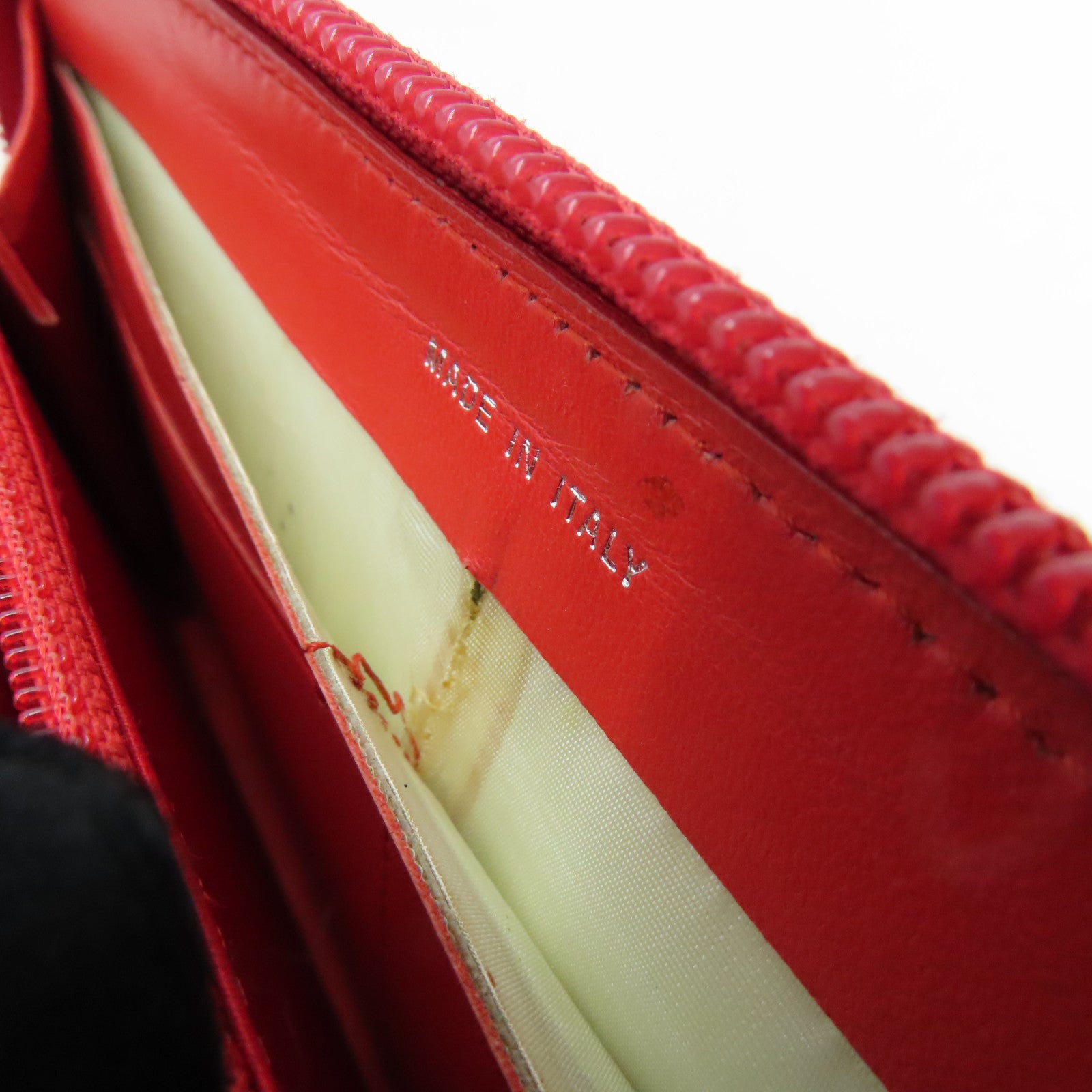 CHANEL Sheepskin Leather Long Wallet Silver Buckle Long Wallet Red