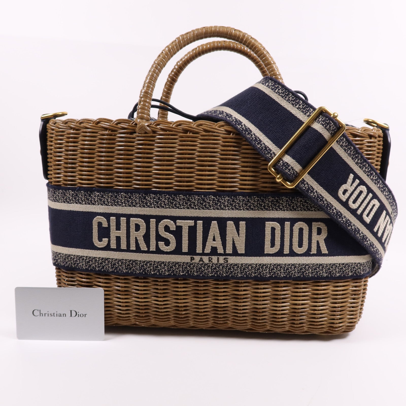 Dior 帆布/藤料Wicker金扣手挽肩背兩用袋