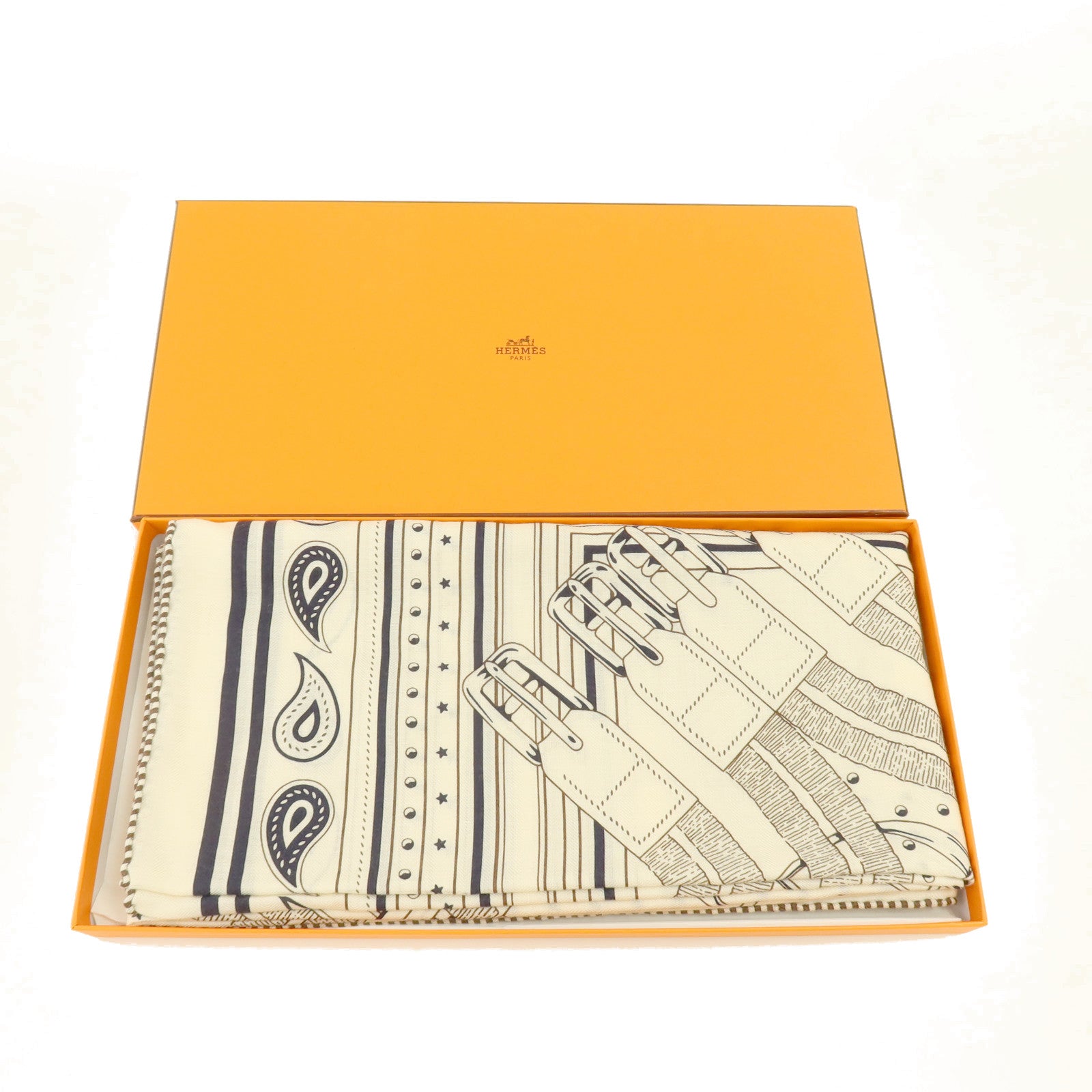 HERMES 羊絨/絲質Tatouages Marins Bandana Shawl 140x140cm絲巾