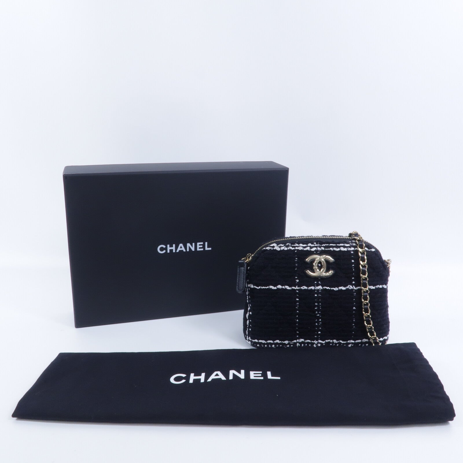 CHANEL 粗花呢Chain Shoulder鏈帶肩背袋