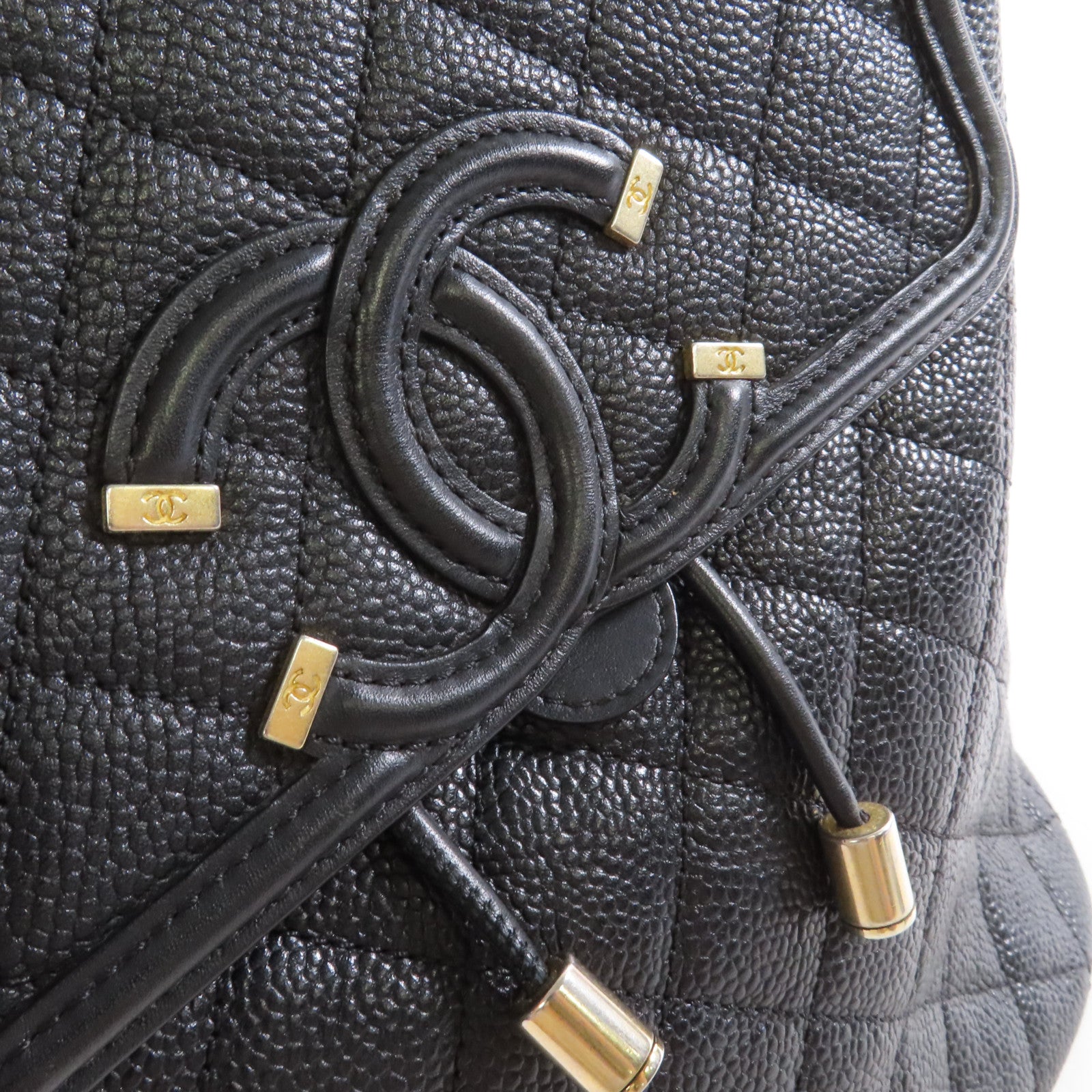 CHANEL 菱格Caviar皮革Backpack金扣背包黑色