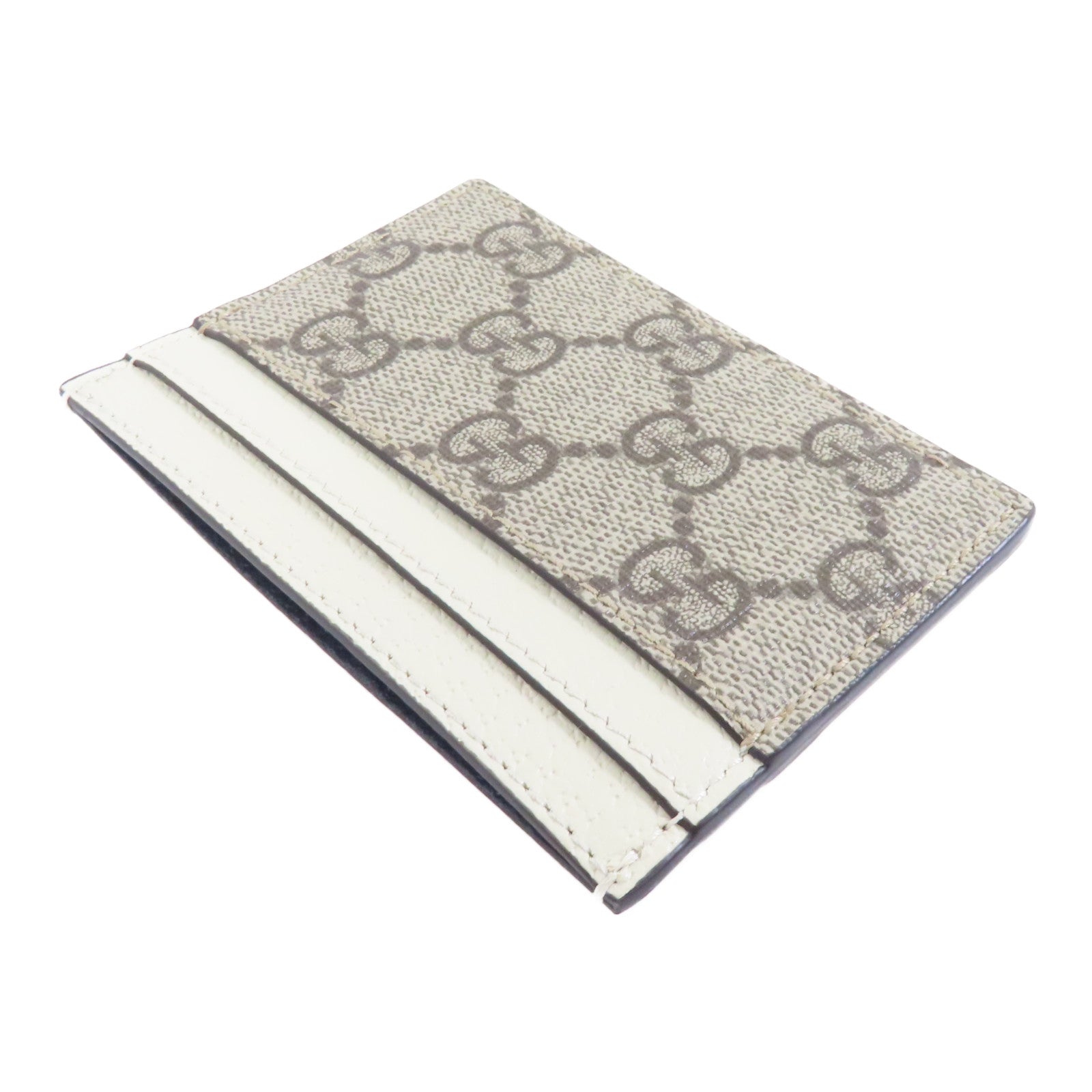 GUCCI 帆布/牛皮皮革Ophidia GG Card Case金扣卡片套白色/灰色