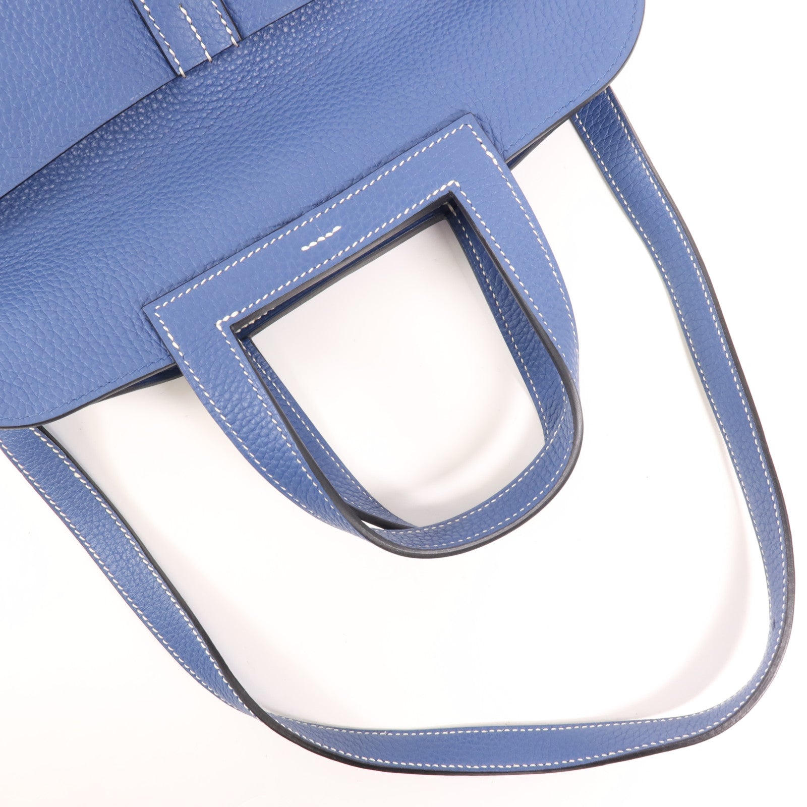 HERMES Clemence皮革 Halzan 31銀扣手挽肩背兩用袋Bleu Agat