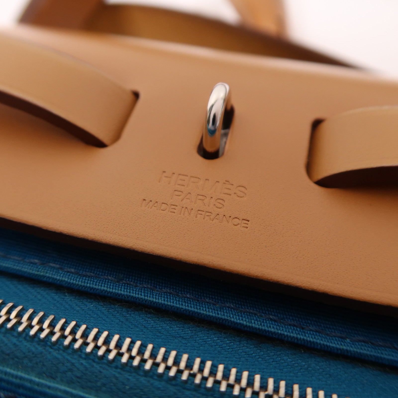 HERMES 帆布Herbag PM銀扣手挽肩背兩用袋Bleu Aztequ