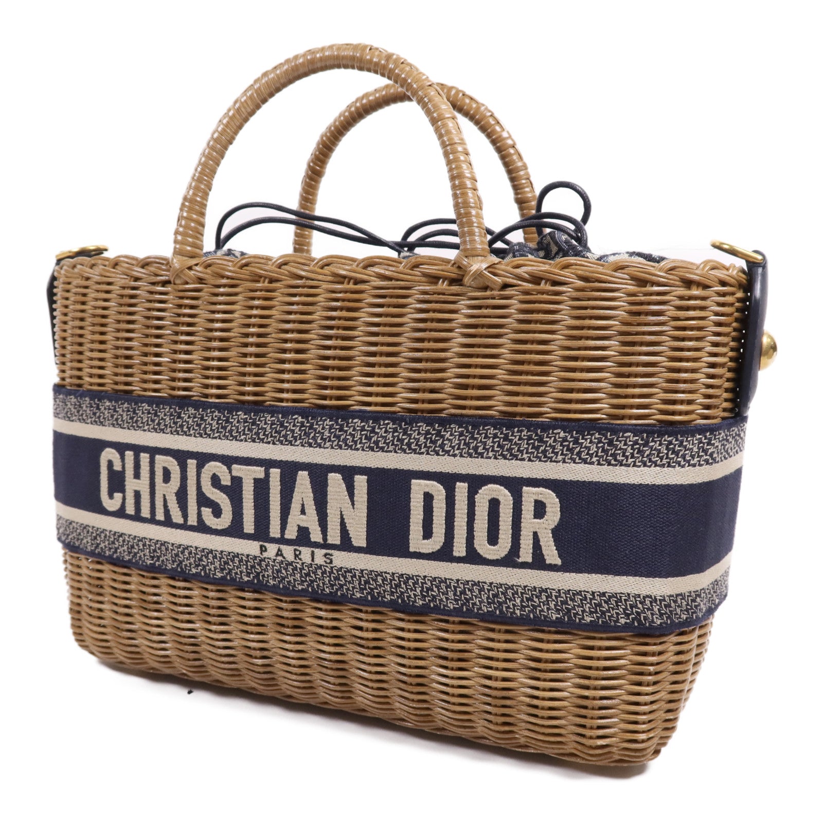 Dior 帆布/藤料Wicker金扣手挽肩背兩用袋