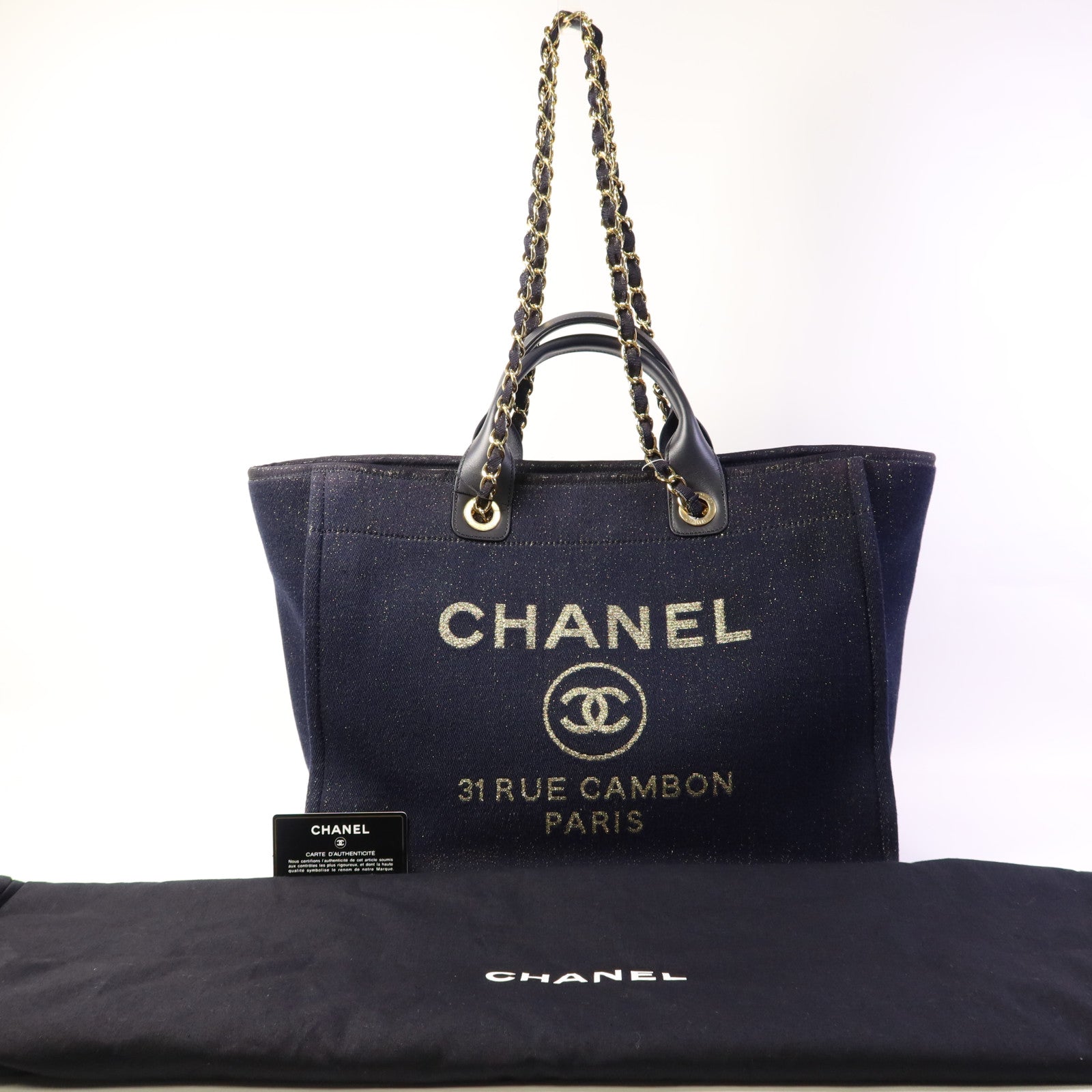 CHANEL 帆布Tote Bag金扣手挽肩背兩用袋