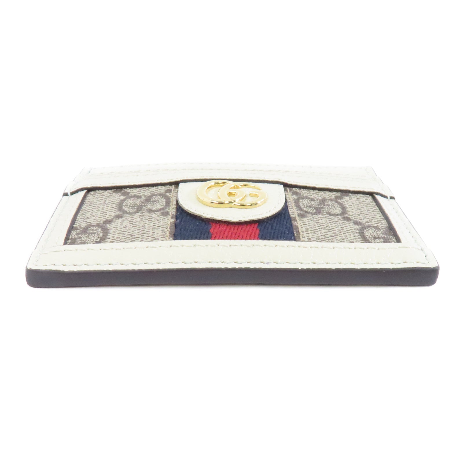 GUCCI 帆布/牛皮皮革Ophidia GG Card Case金扣卡片套白色/灰色