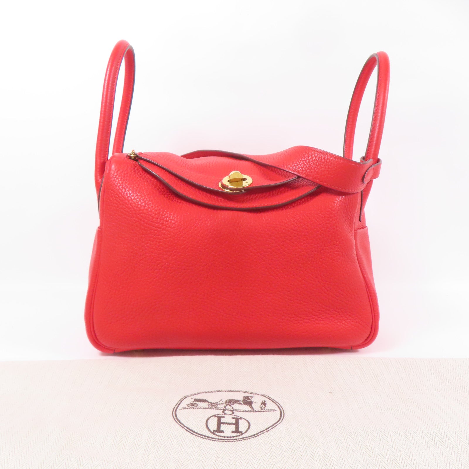 HERMES Clemence皮革Lindy 26金扣手挽肩背兩用袋Rouge Tomate