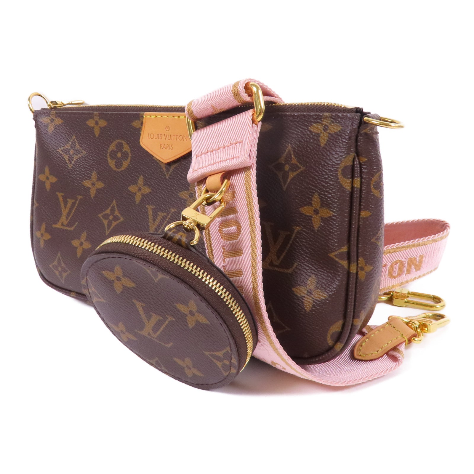 LOUIS VUITTON Monogram Multi Pochette Accessoires金扣手挽肩背兩用袋棕色
