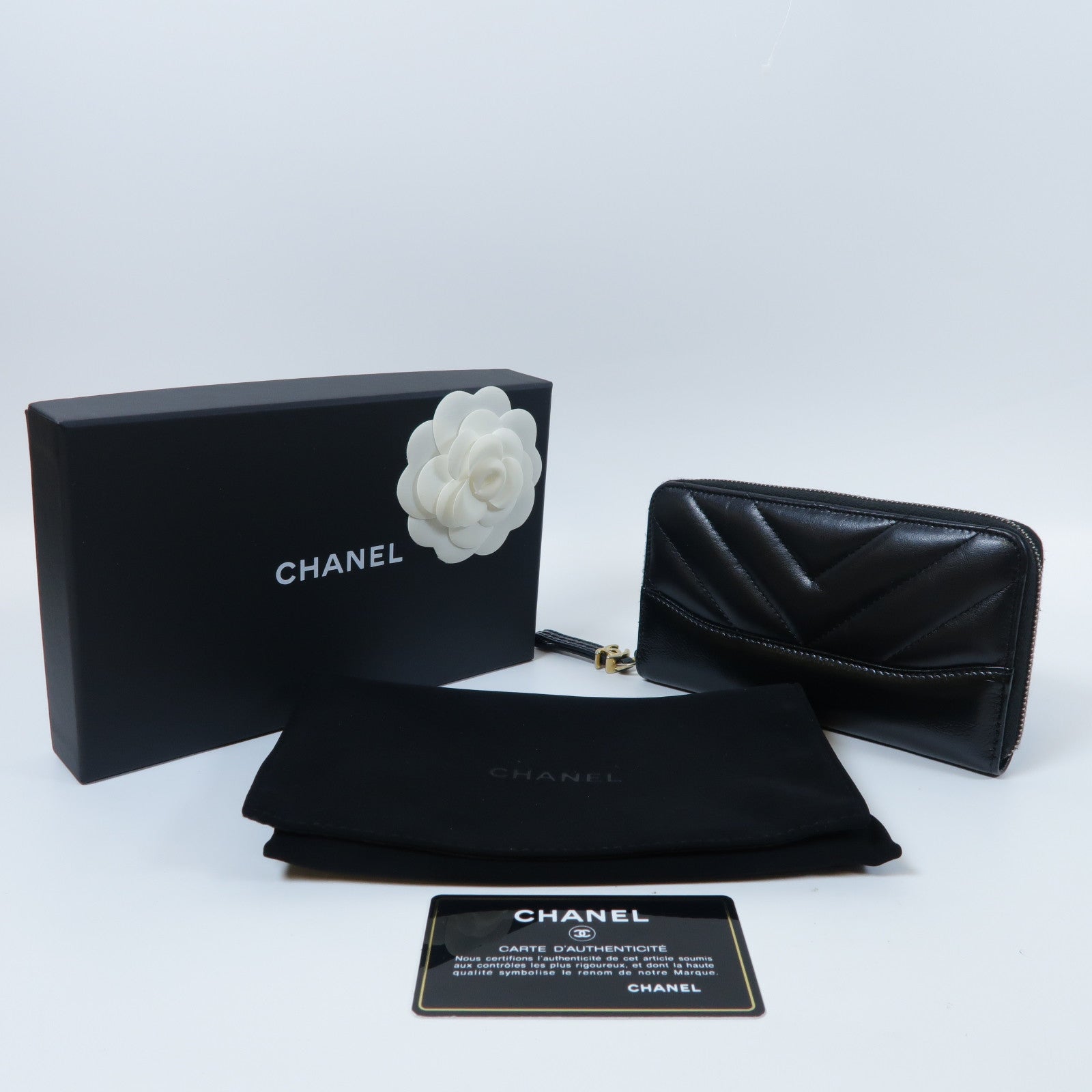 CHANEL 【激減優惠】斜紋牛皮皮革Zipper Wallet金扣拉鍊錢包黑色