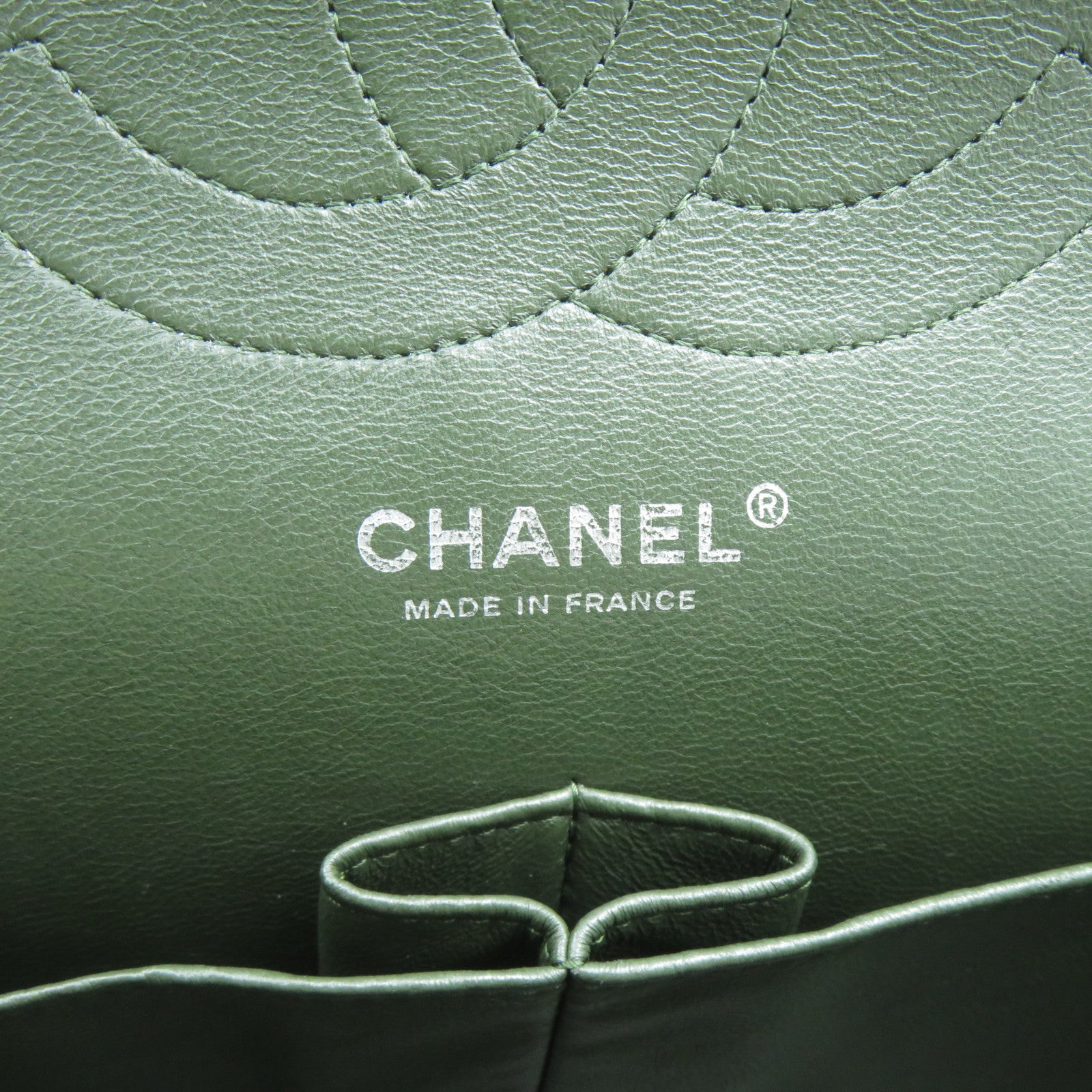 CHANEL **【激減優惠】Caviar皮革Classic Jumbo銀扣鏈帶肩背袋綠色