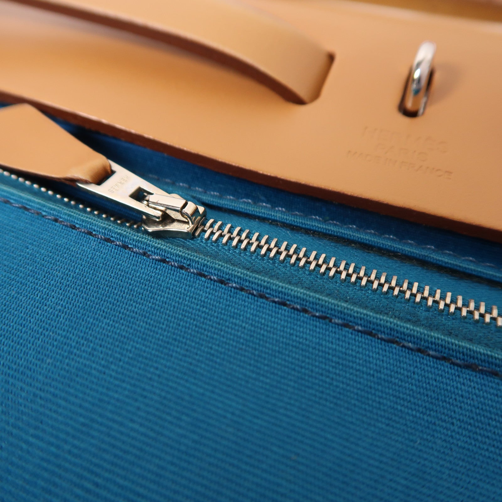 HERMES 帆布Herbag PM銀扣手挽肩背兩用袋Bleu Aztequ