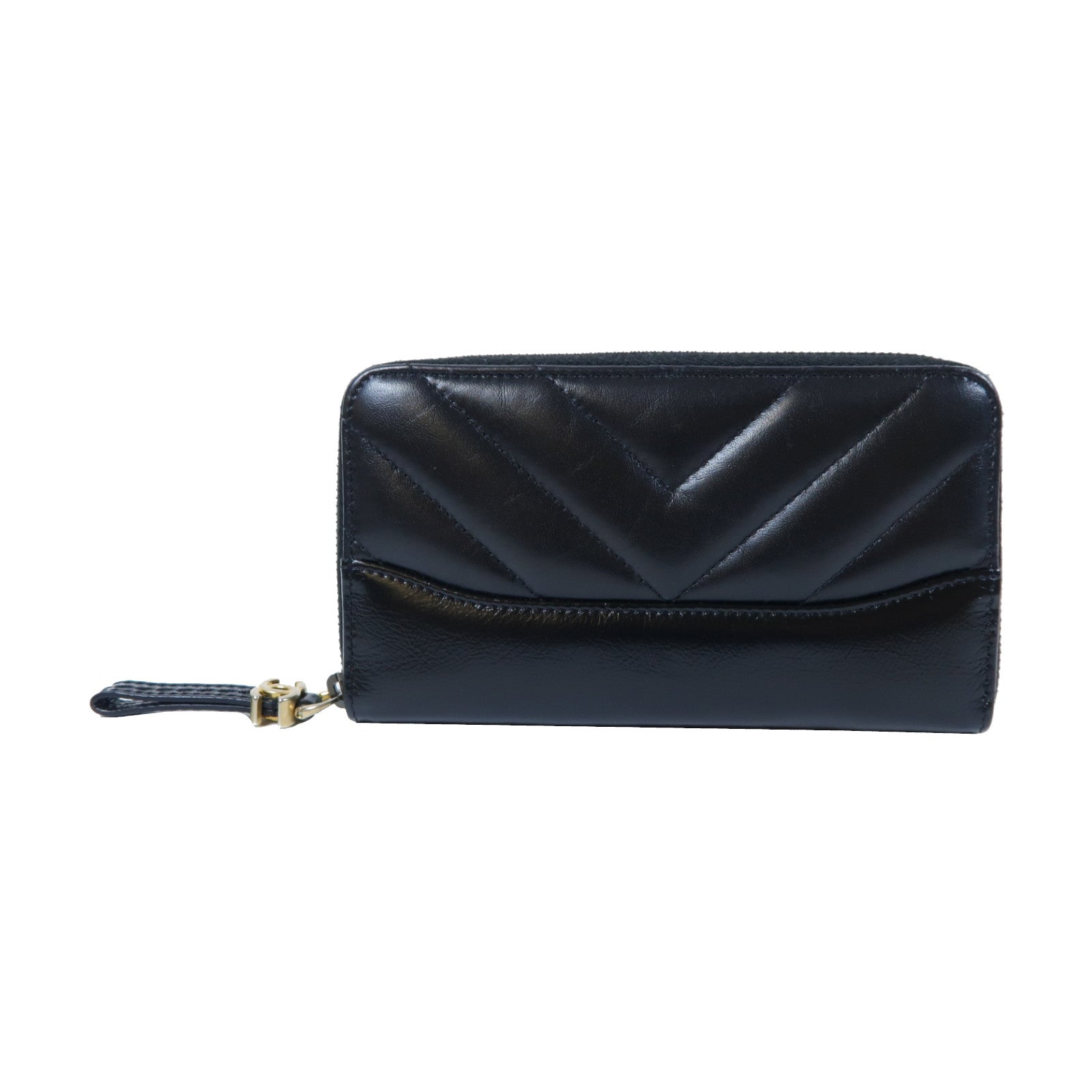 CHANEL 【激減優惠】斜紋牛皮皮革Zipper Wallet金扣拉鍊錢包黑色
