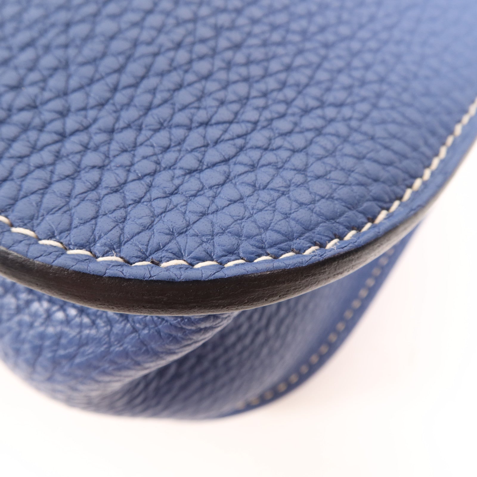 HERMES Clemence皮革 Halzan 31銀扣手挽肩背兩用袋Bleu Agat