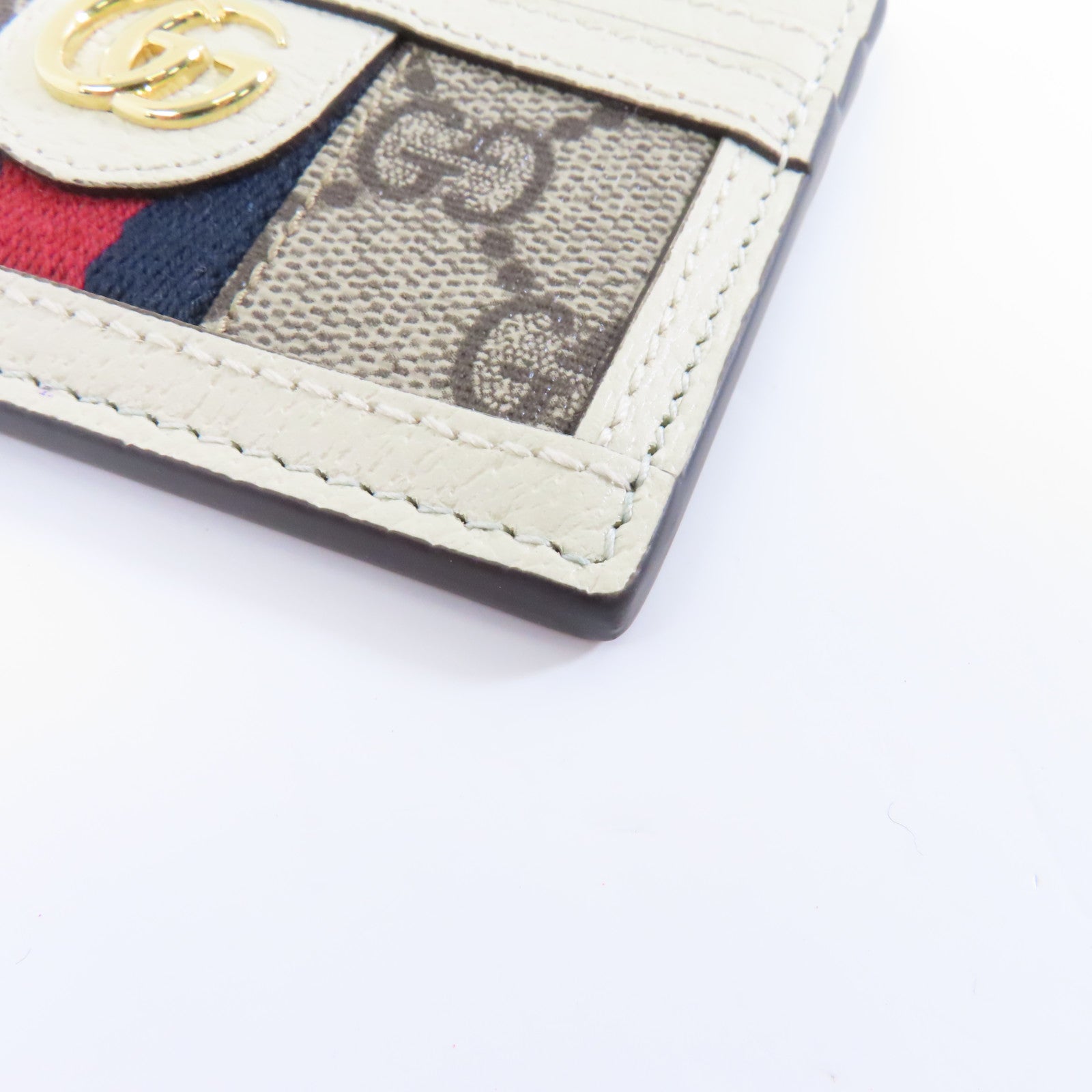 GUCCI 帆布/牛皮皮革Ophidia GG Card Case金扣卡片套白色/灰色
