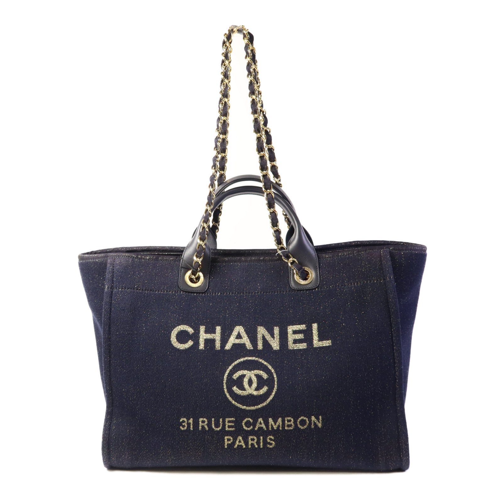 CHANEL 帆布Tote Bag金扣手挽肩背兩用袋