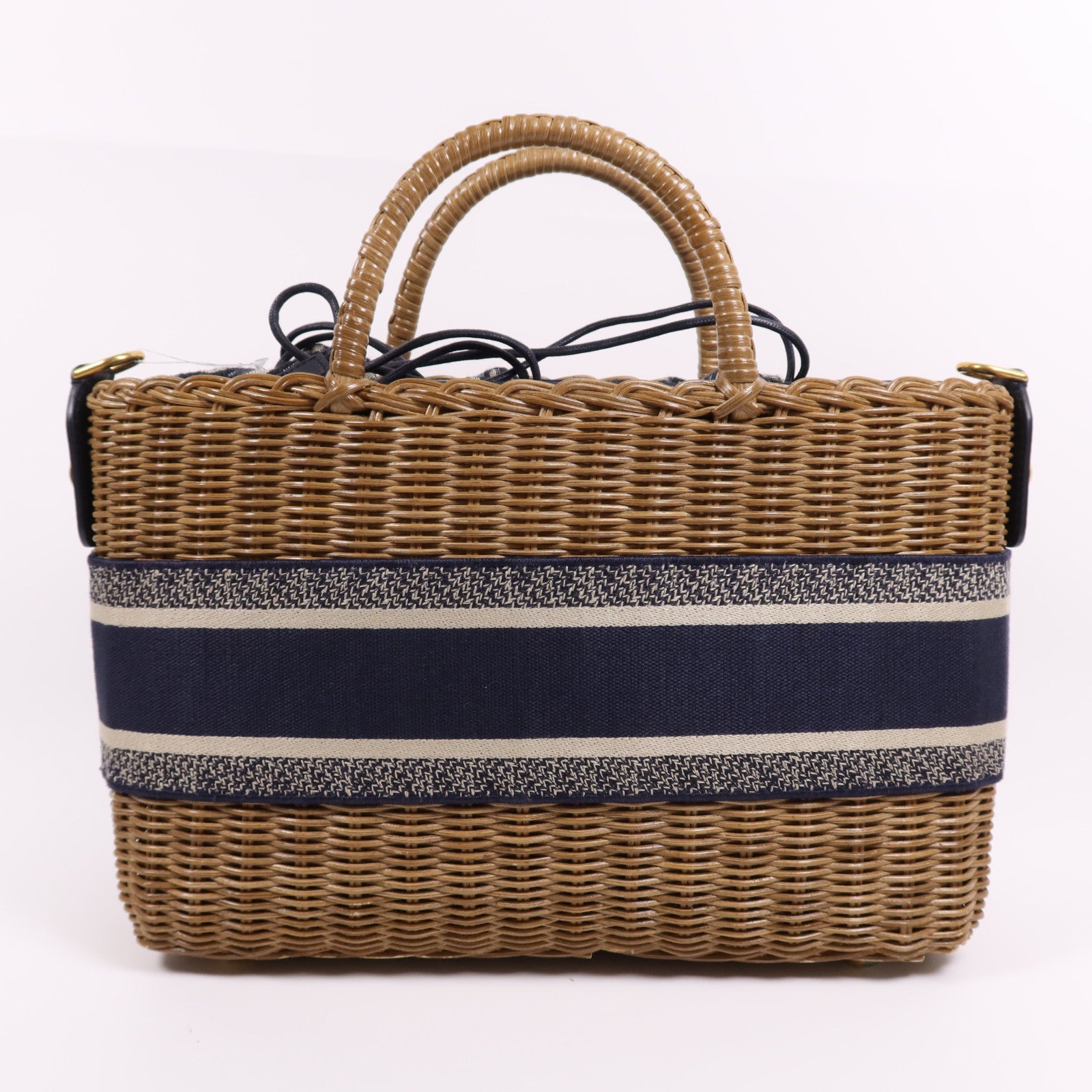 Dior 帆布/藤料Wicker金扣手挽肩背兩用袋