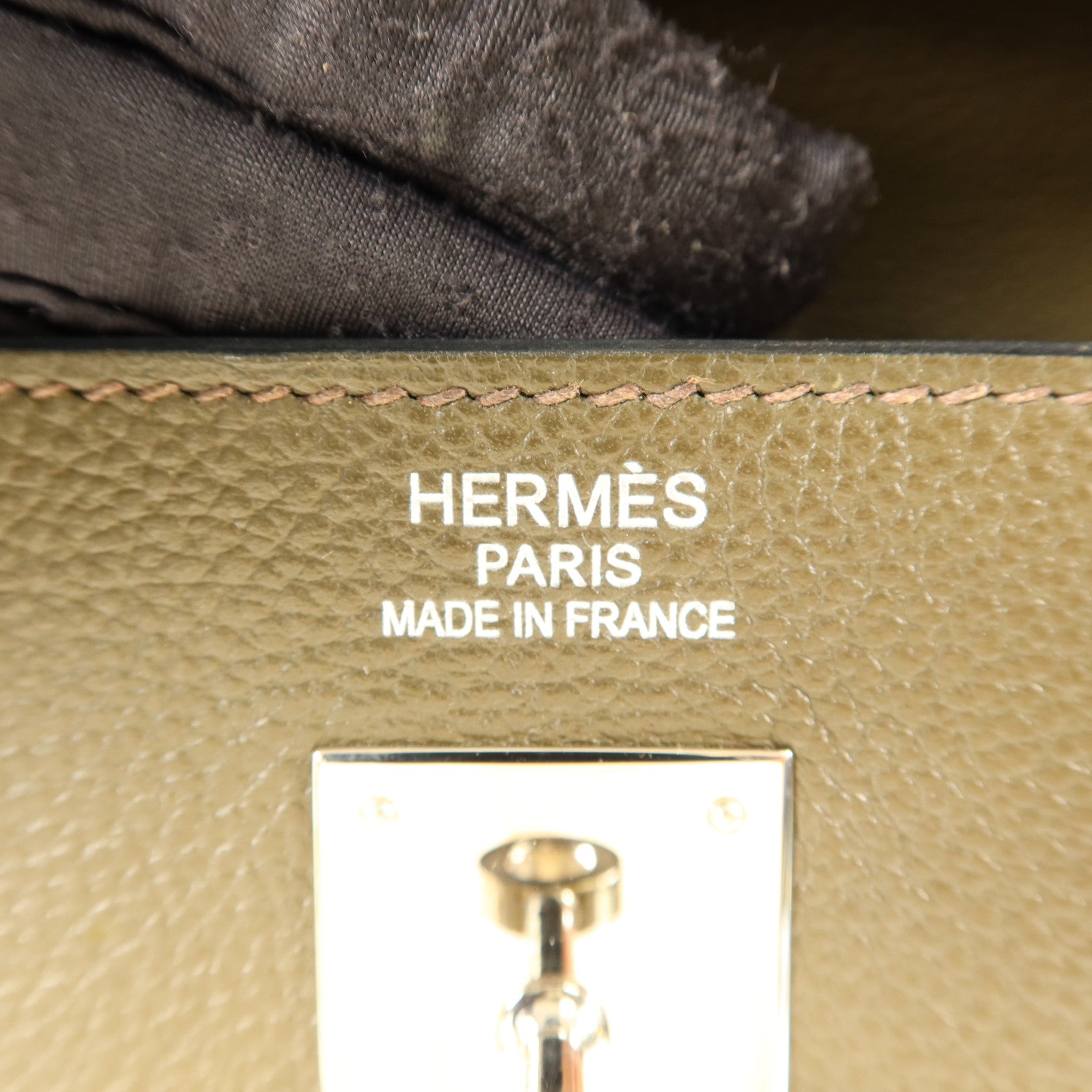 HERMES Chevre皮革Kelly 35銀扣手挽肩背兩用袋Vert Olive