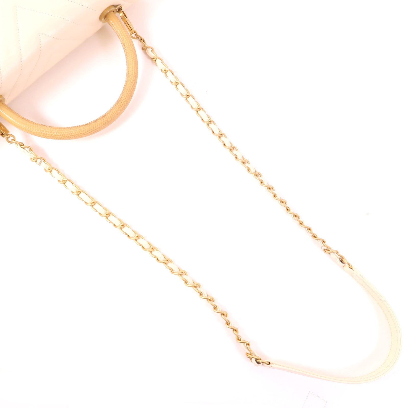 CHANEL 牛皮皮革/蜥蜴皮革Chevron CoCo Handle金扣手挽肩背兩用袋