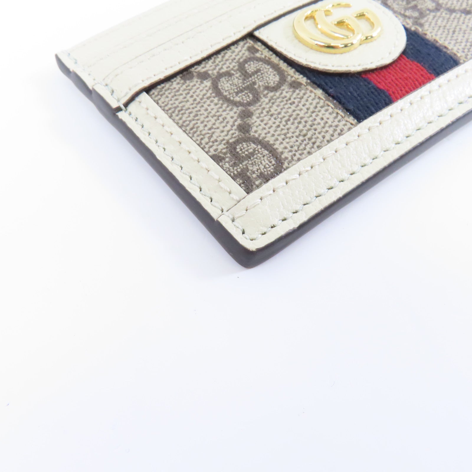 GUCCI 帆布/牛皮皮革Ophidia GG Card Case金扣卡片套白色/灰色