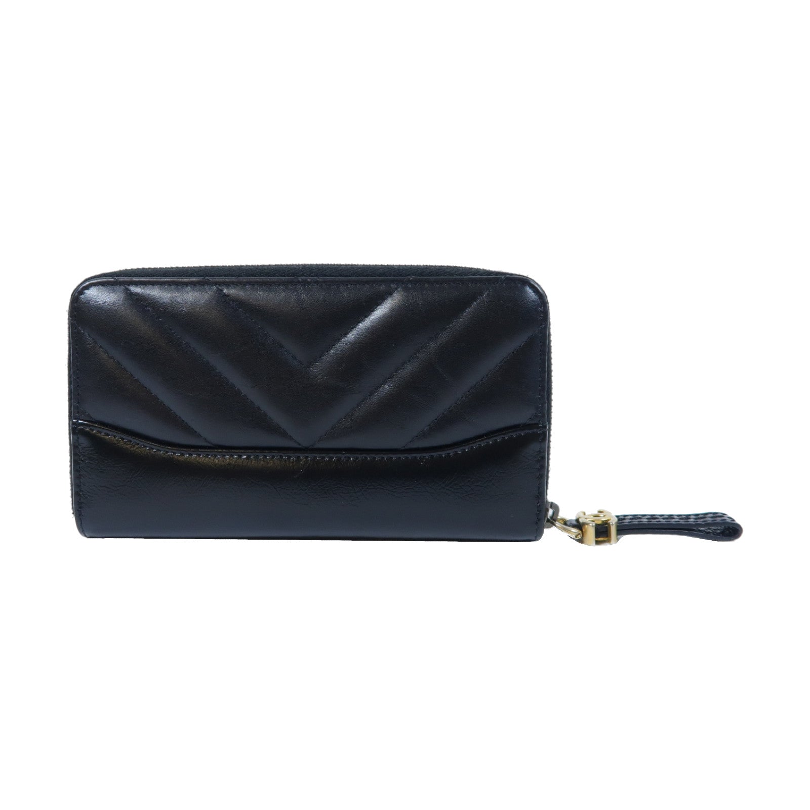 CHANEL 【激減優惠】斜紋牛皮皮革Zipper Wallet金扣拉鍊錢包黑色