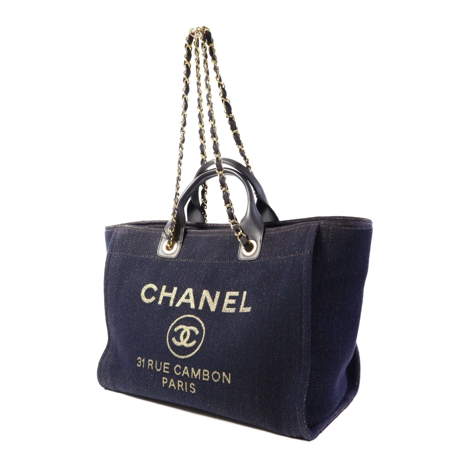 CHANEL 帆布Tote Bag金扣手挽肩背兩用袋