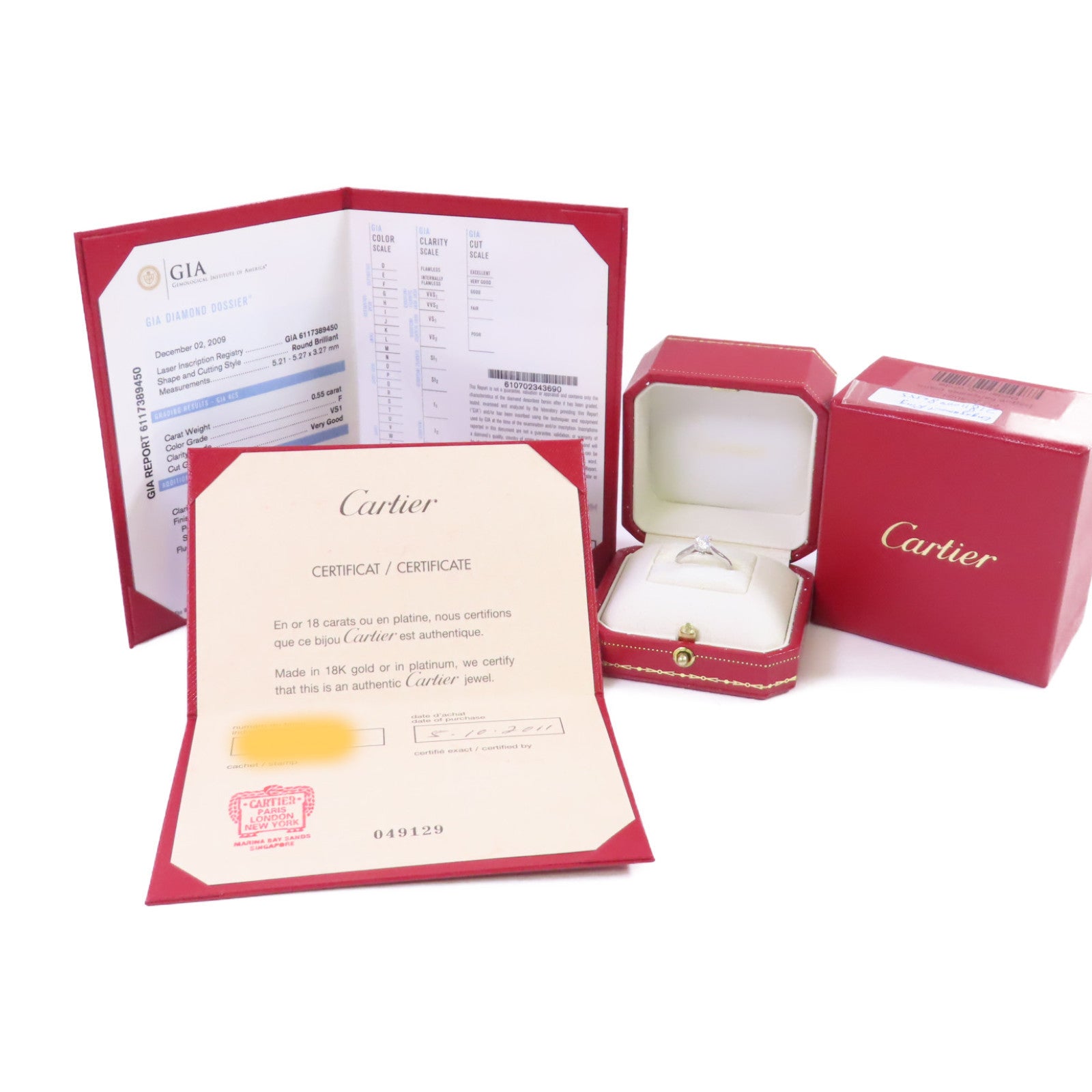 CARTIER PT950鉑金/0.55ct鑽石Diamond Engagement Ring戒指US#4.25/#48