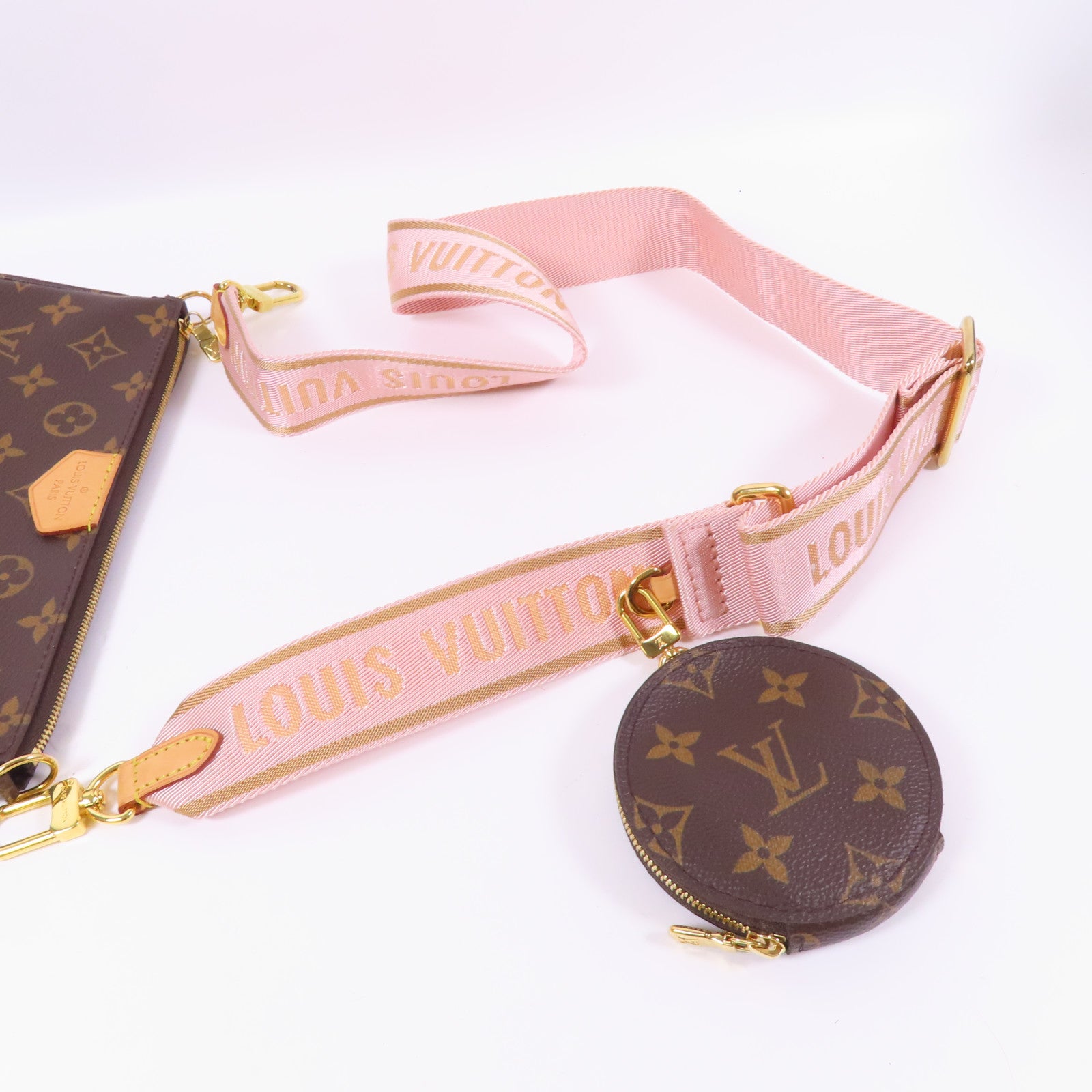 LOUIS VUITTON Monogram Multi Pochette Accessoires金扣手挽肩背兩用袋棕色
