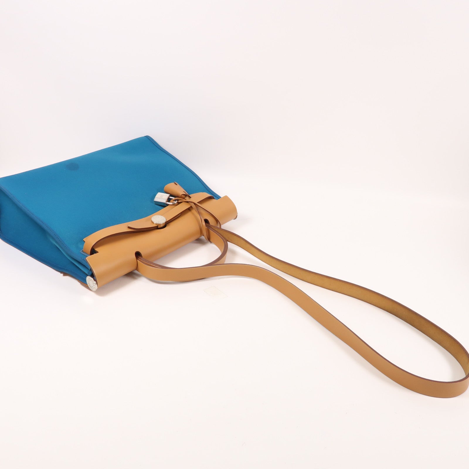 HERMES 帆布Herbag PM銀扣手挽肩背兩用袋Bleu Aztequ