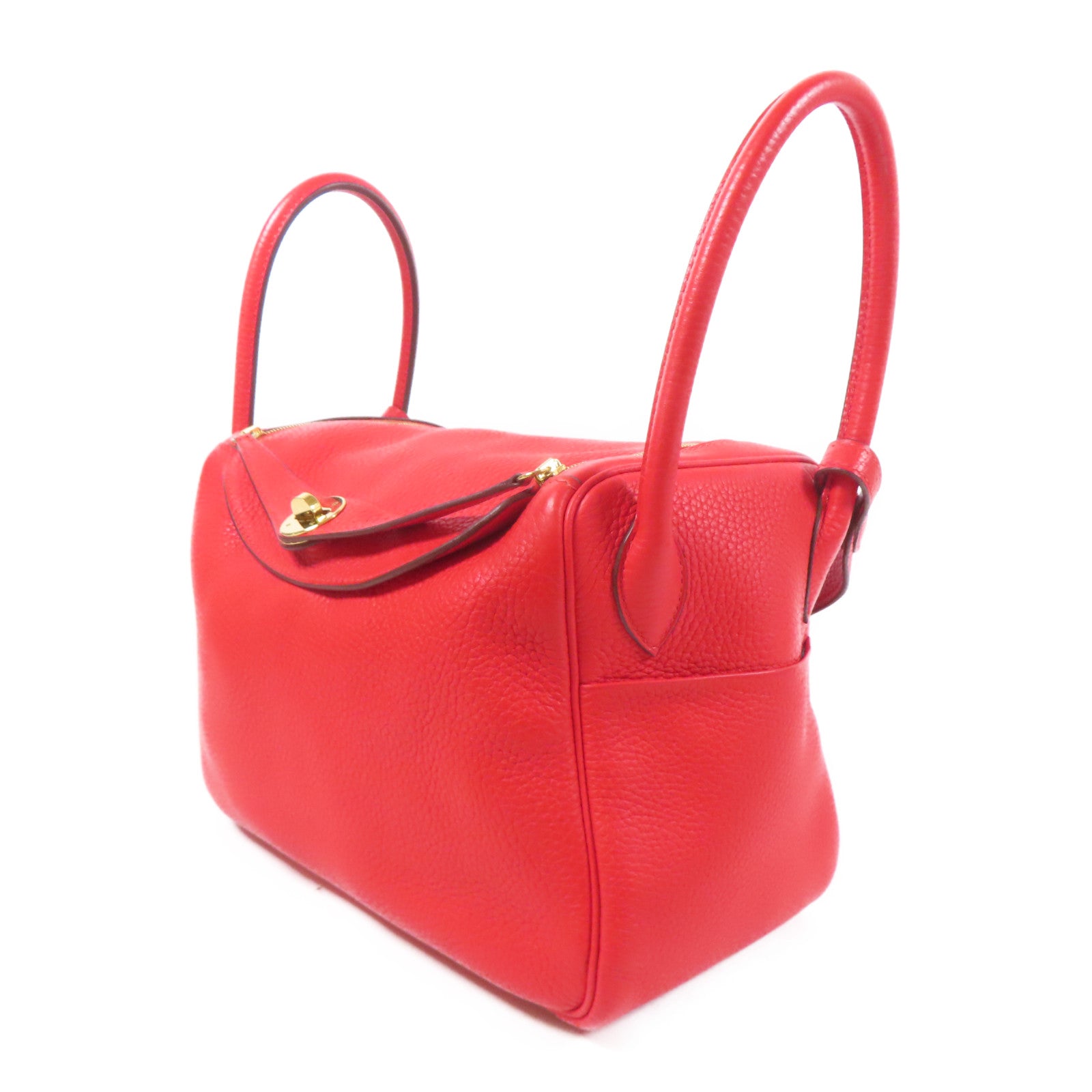 HERMES Clemence皮革Lindy 26金扣手挽肩背兩用袋Rouge Tomate