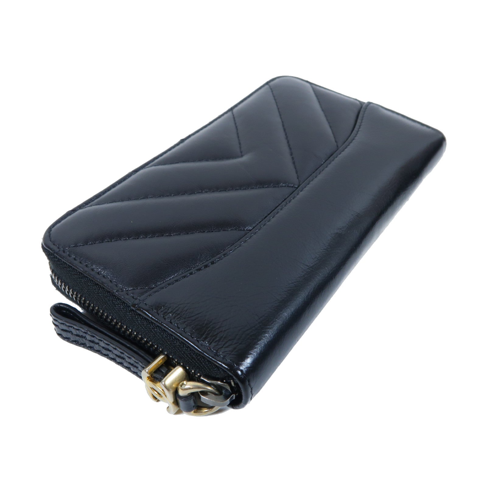 CHANEL 【激減優惠】斜紋牛皮皮革Zipper Wallet金扣拉鍊錢包黑色