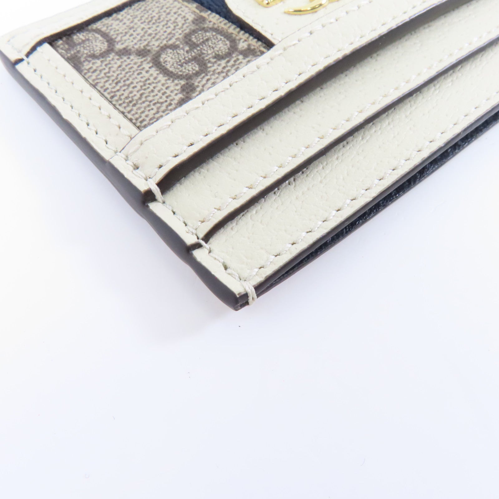 GUCCI 帆布/牛皮皮革Ophidia GG Card Case金扣卡片套白色/灰色