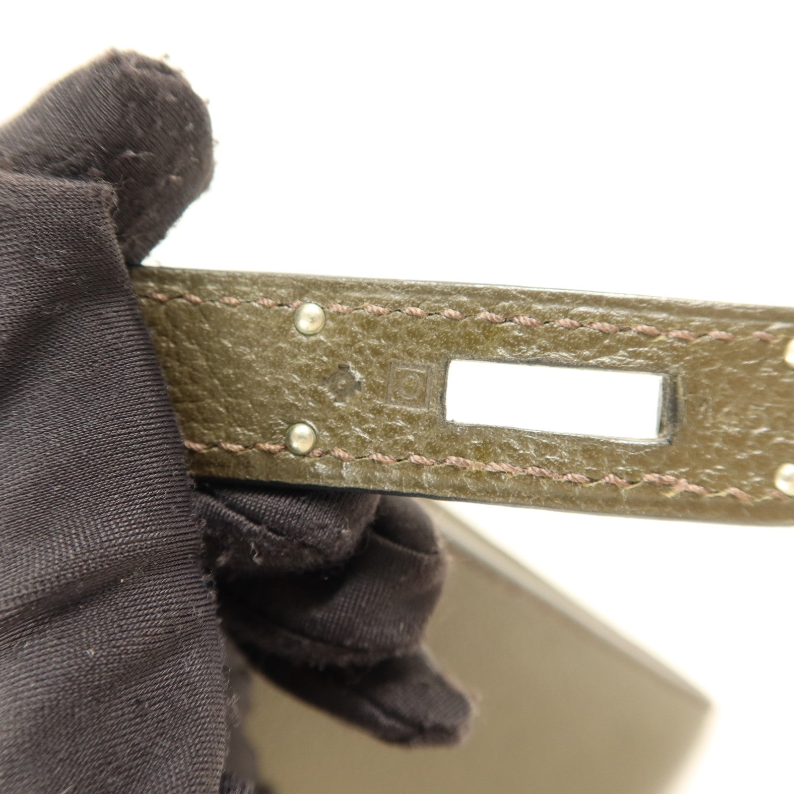 HERMES Chevre皮革Kelly 35銀扣手挽肩背兩用袋Vert Olive