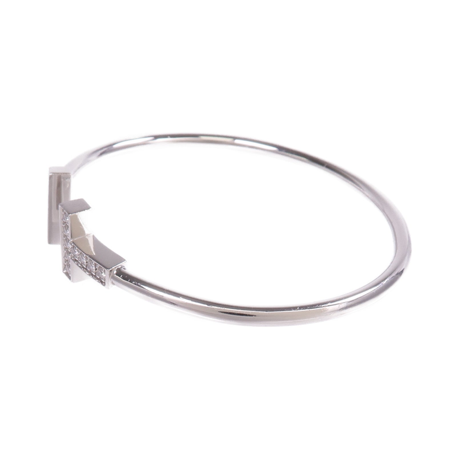 TIFFANY＆CO 18K白金T Diamond and Turquoise Wire Bracelet鑽石/綠松石手鐲