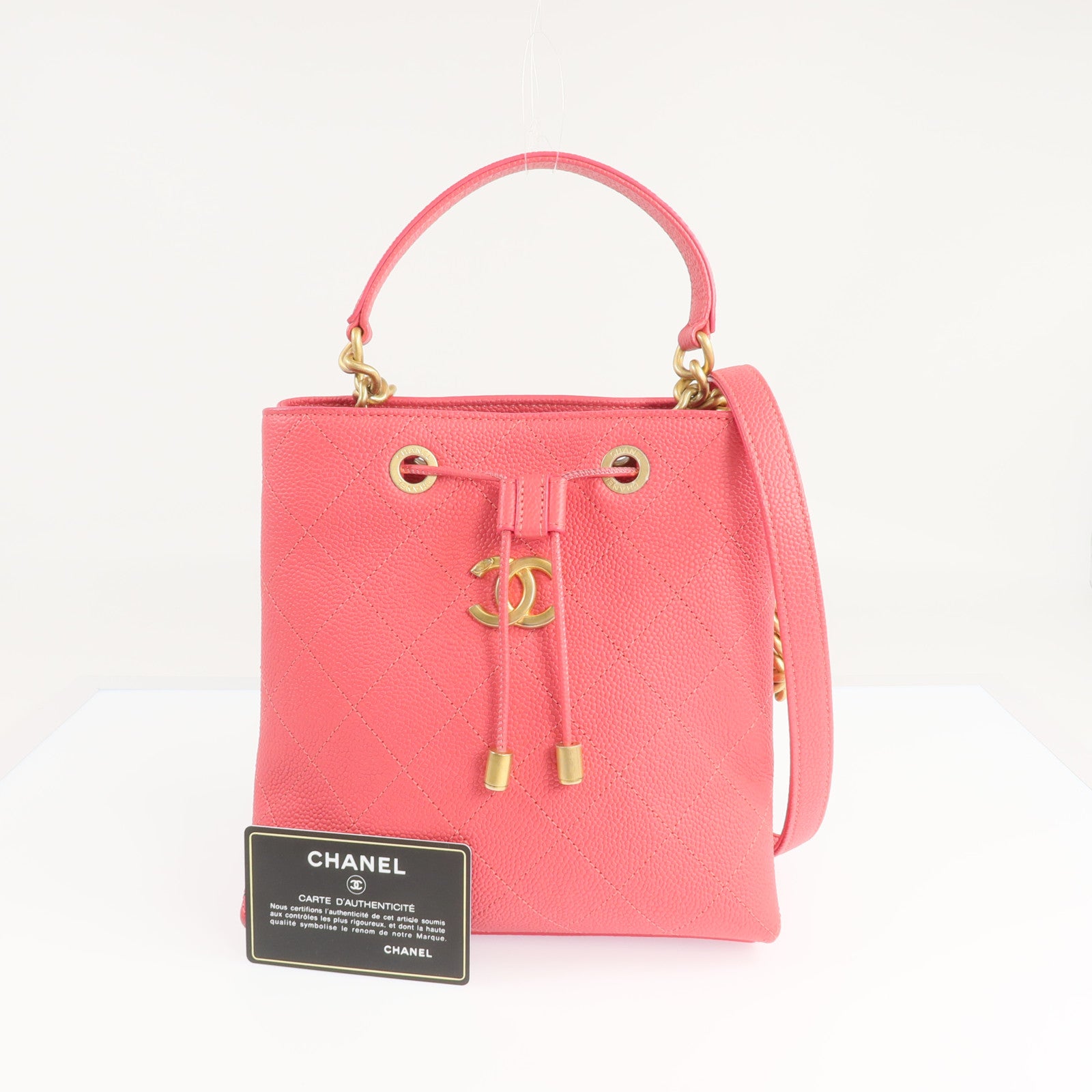 CHANEL 【激減優惠】牛皮皮革Bolsa CC Drawstring金扣手挽肩背兩用袋