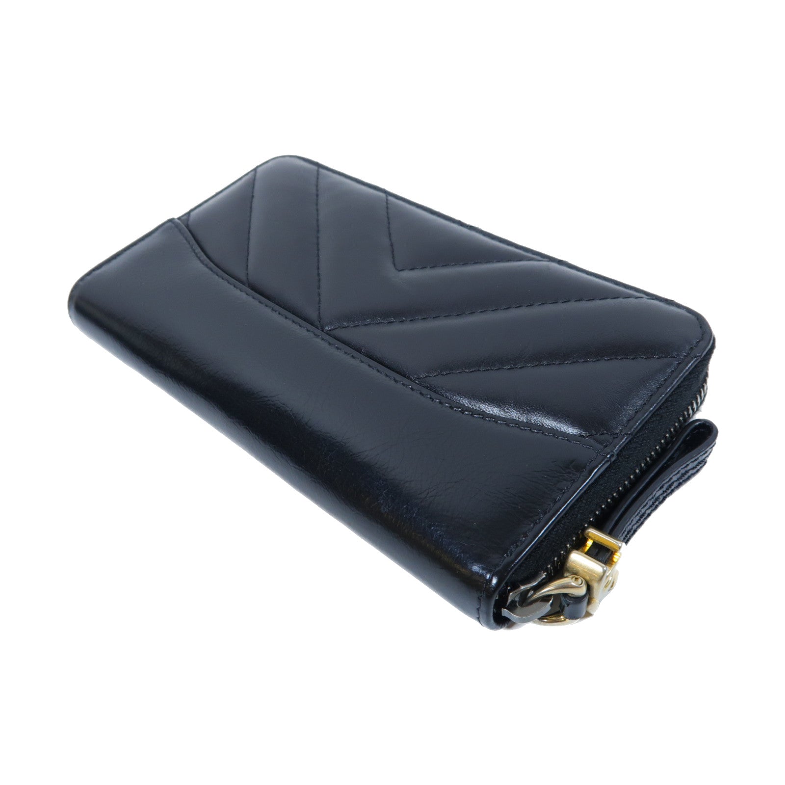 CHANEL 【激減優惠】斜紋牛皮皮革Zipper Wallet金扣拉鍊錢包黑色