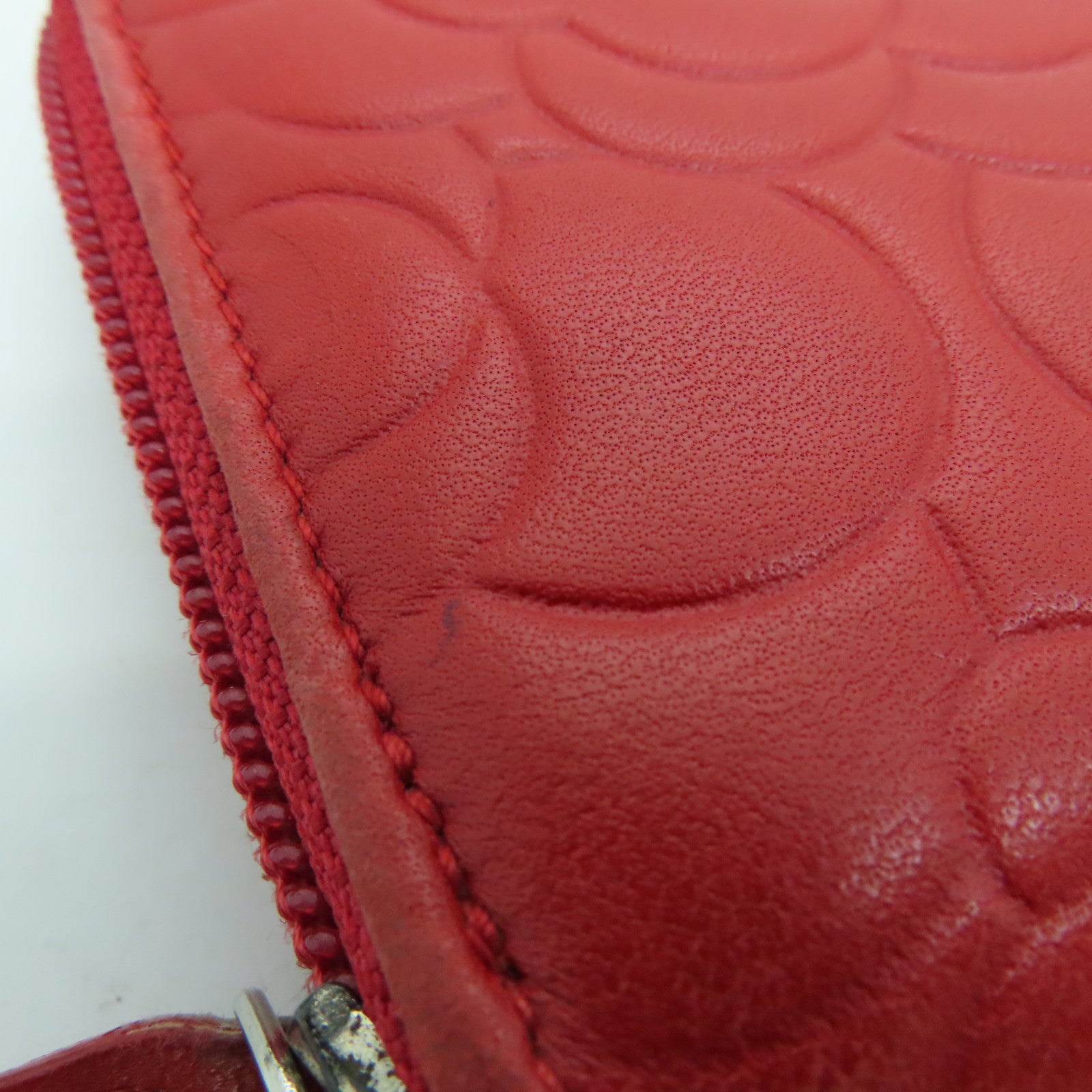 CHANEL Sheepskin Leather Long Wallet Silver Buckle Long Wallet Red