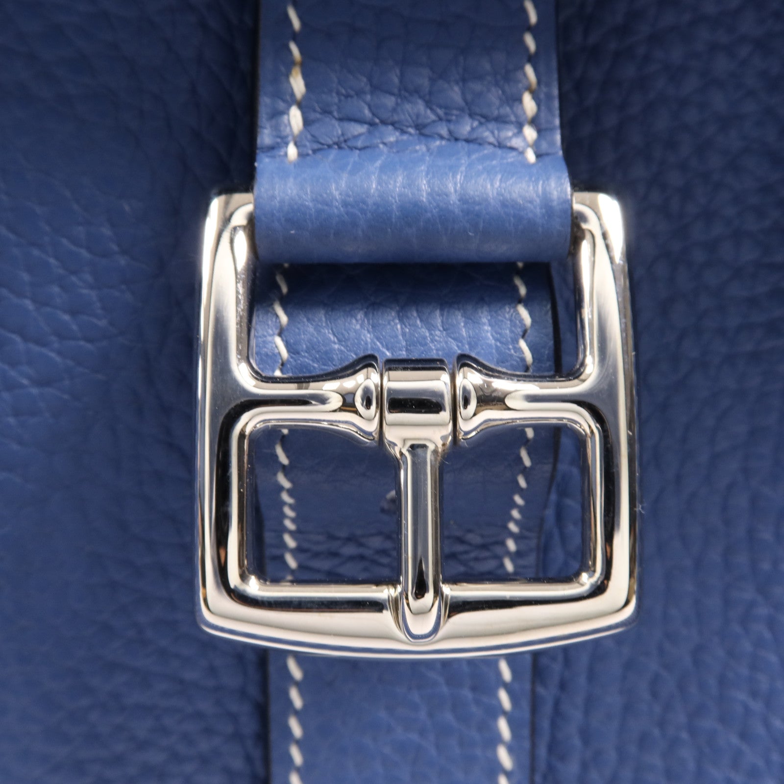 HERMES Clemence皮革 Halzan 31銀扣手挽肩背兩用袋Bleu Agat