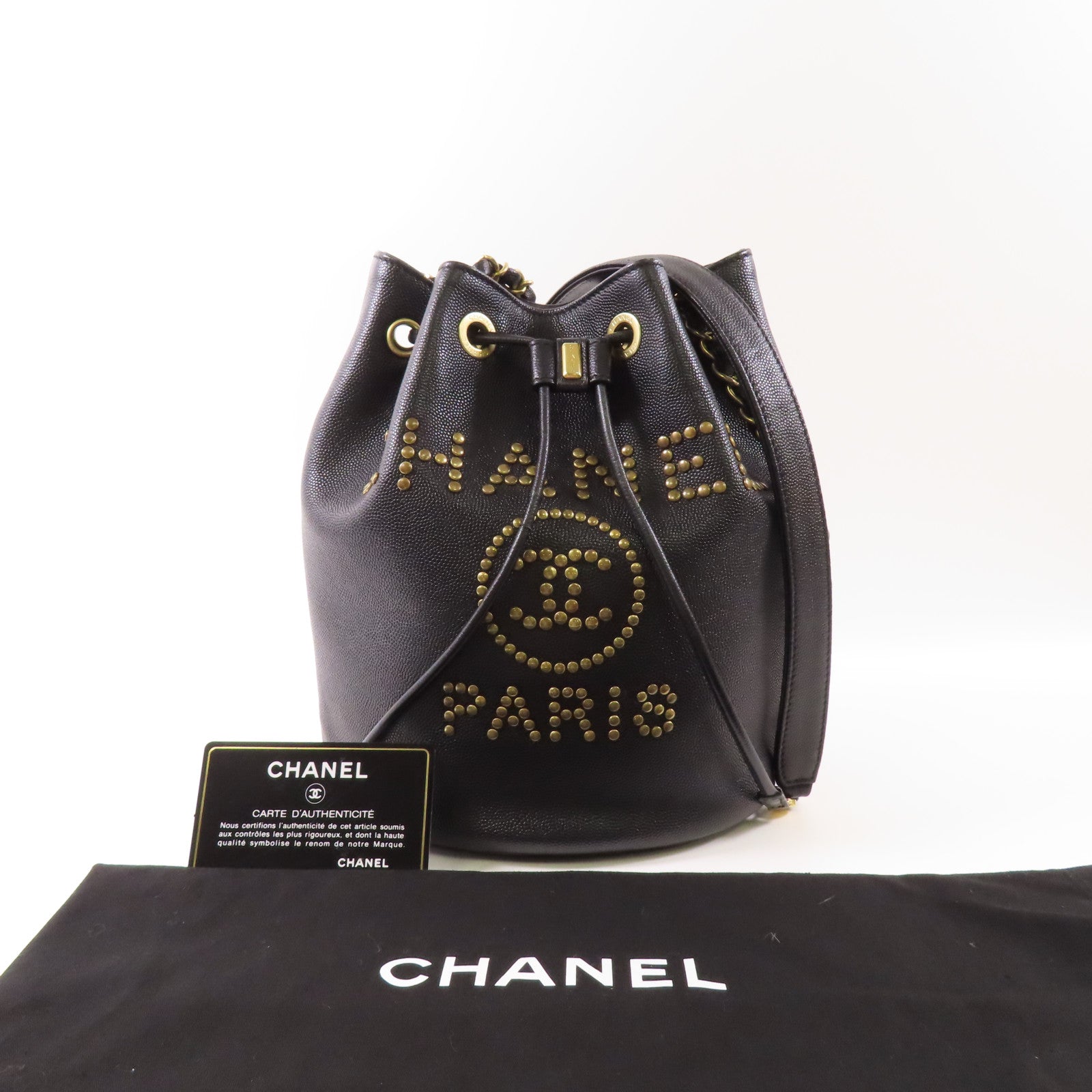 CHANEL【激減優惠】 牛皮皮革Drawstring Bucket金扣鏈帶肩背袋