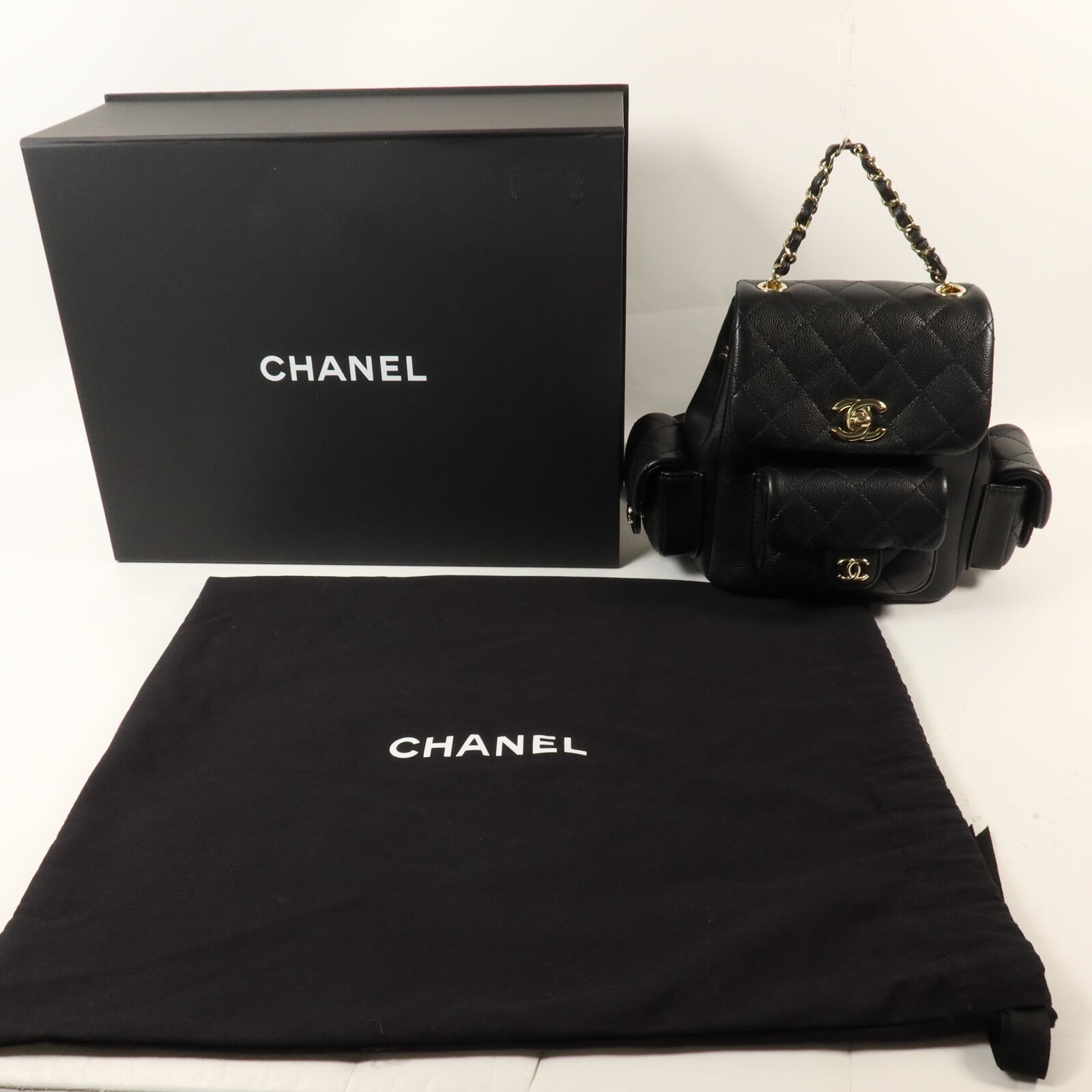 CHANEL 牛皮皮革Duma Backpack鏈帶背包