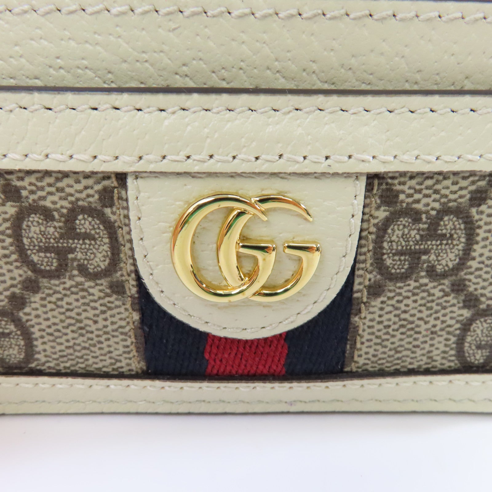 GUCCI 帆布/牛皮皮革Ophidia GG Card Case金扣卡片套白色/灰色