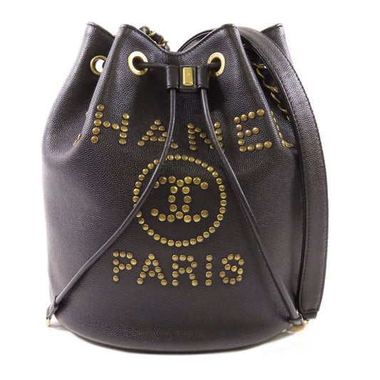 CHANEL【激減優惠】 牛皮皮革Drawstring Bucket金扣鏈帶肩背袋